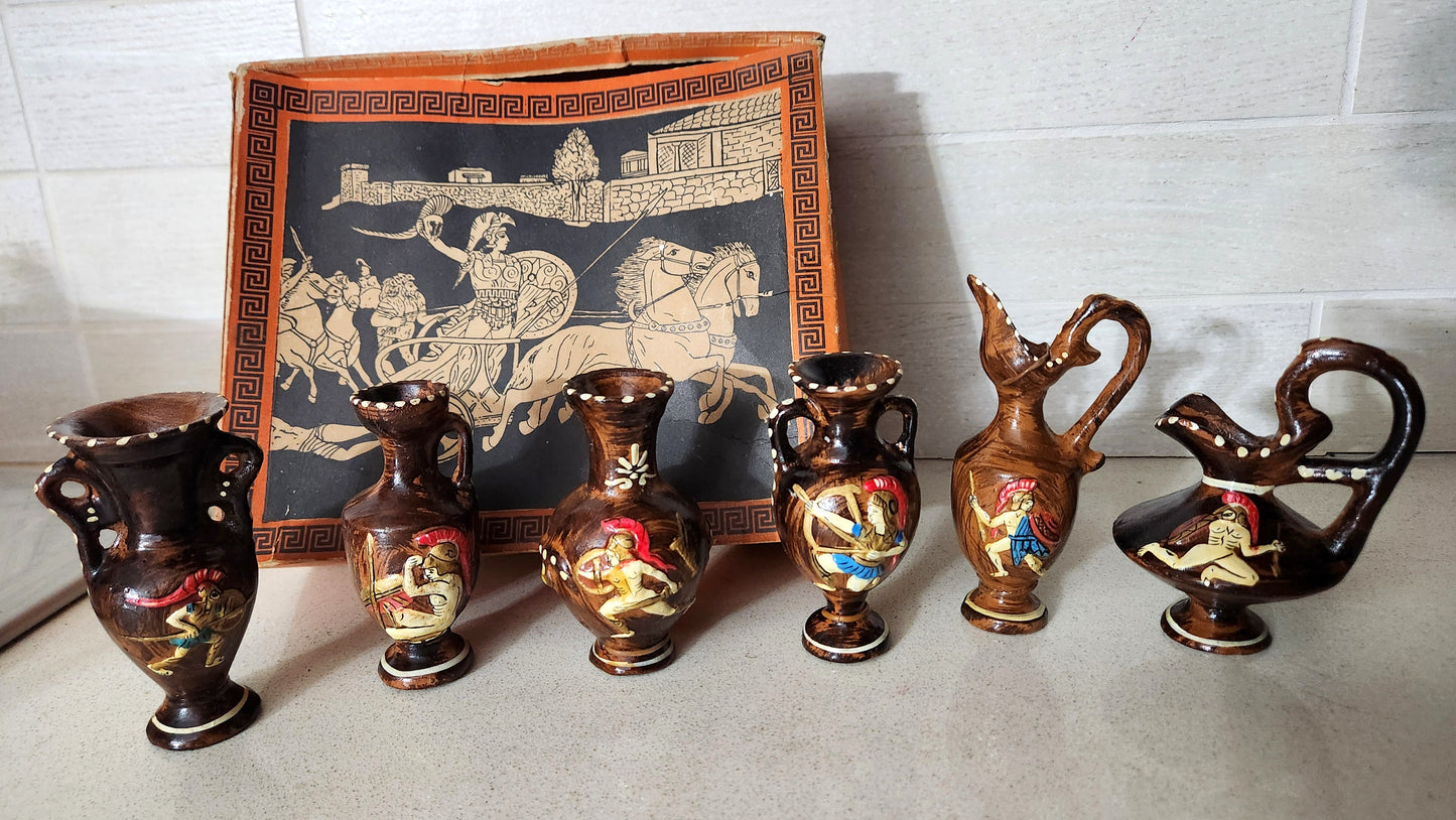 Greek Miniature Pottery Set - Hand Painted Ceramic Vases