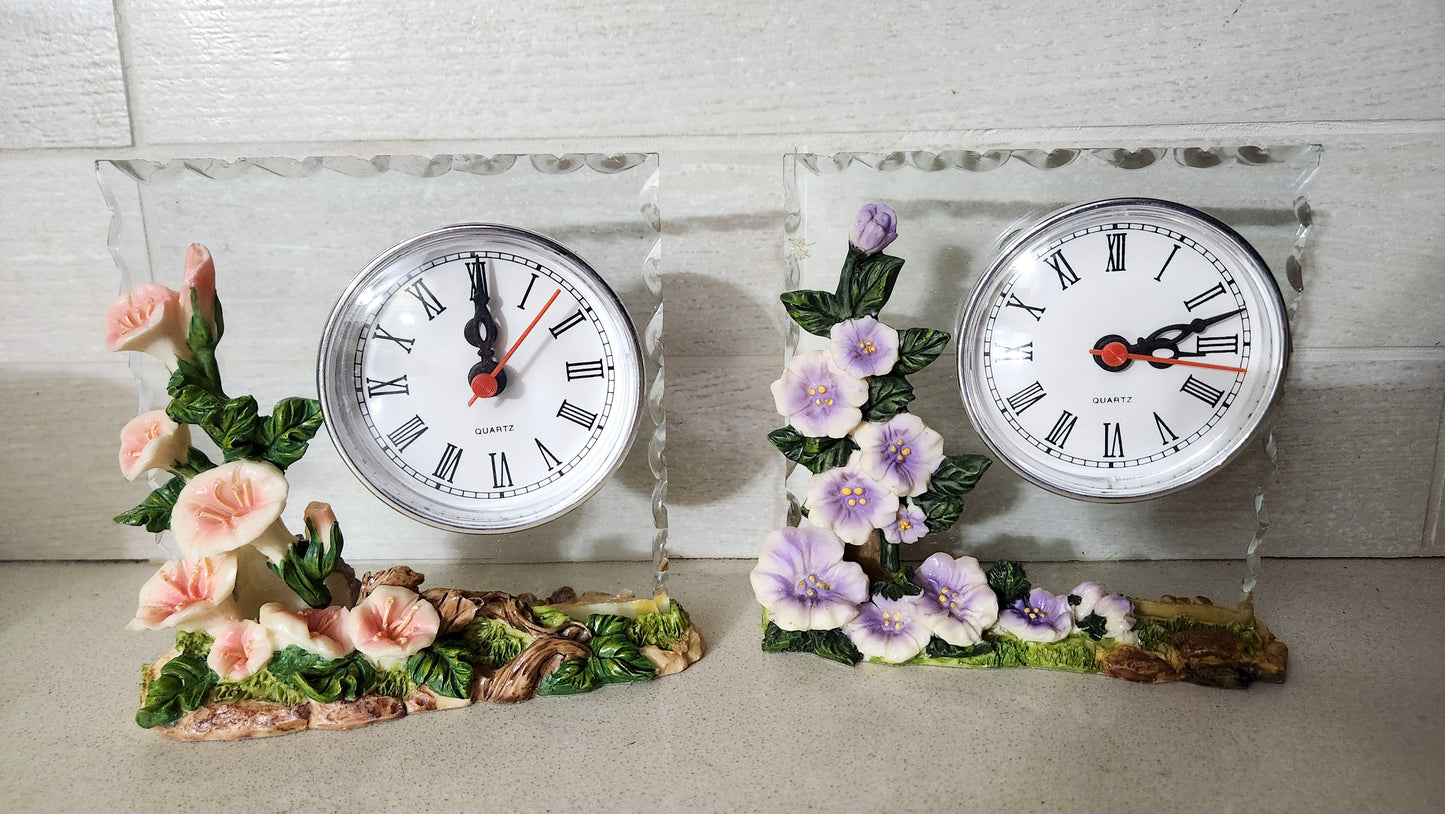 Floral Glass Desk Clock with Resin Base