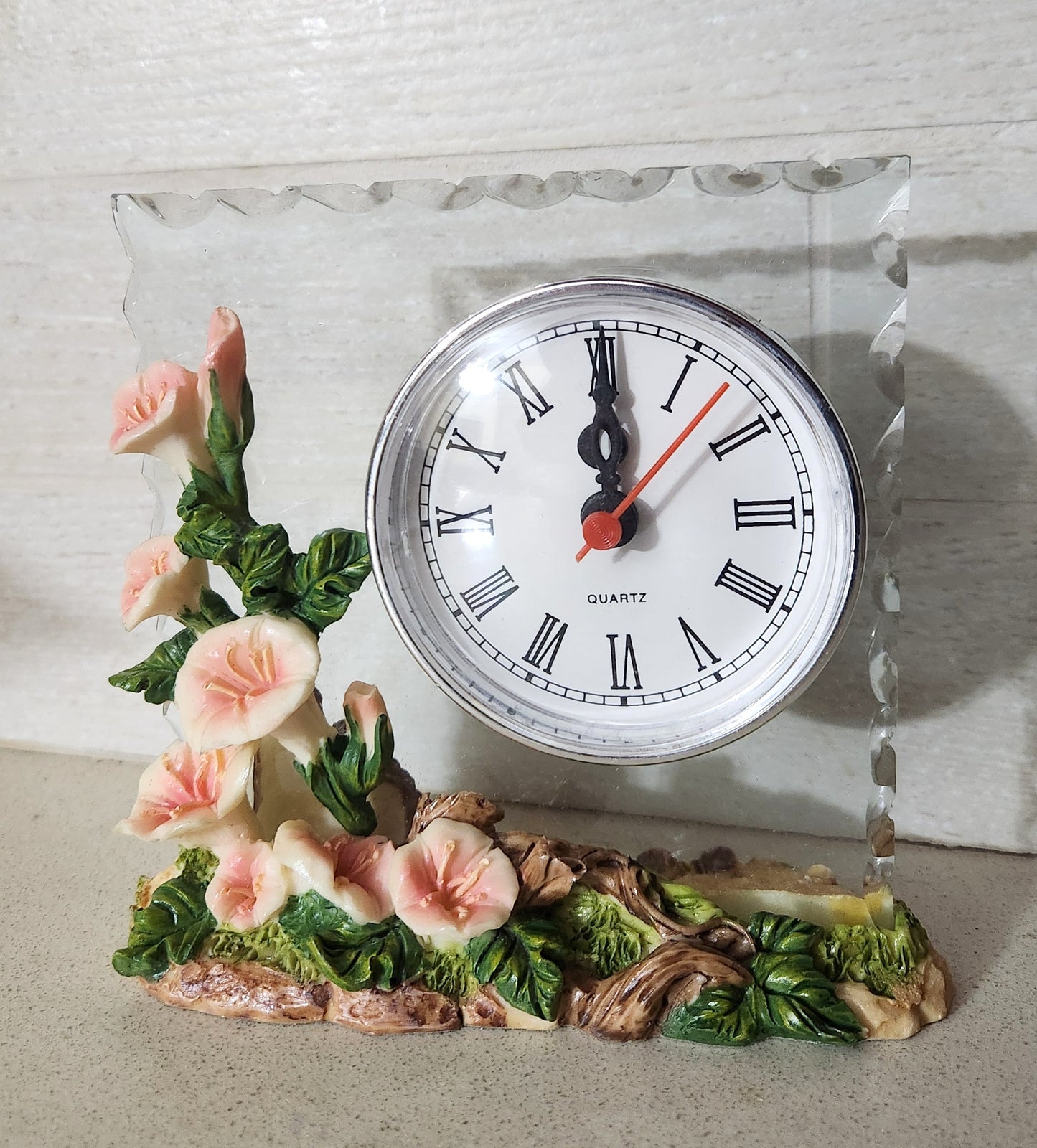 Floral Glass Desk Clock with Resin Base