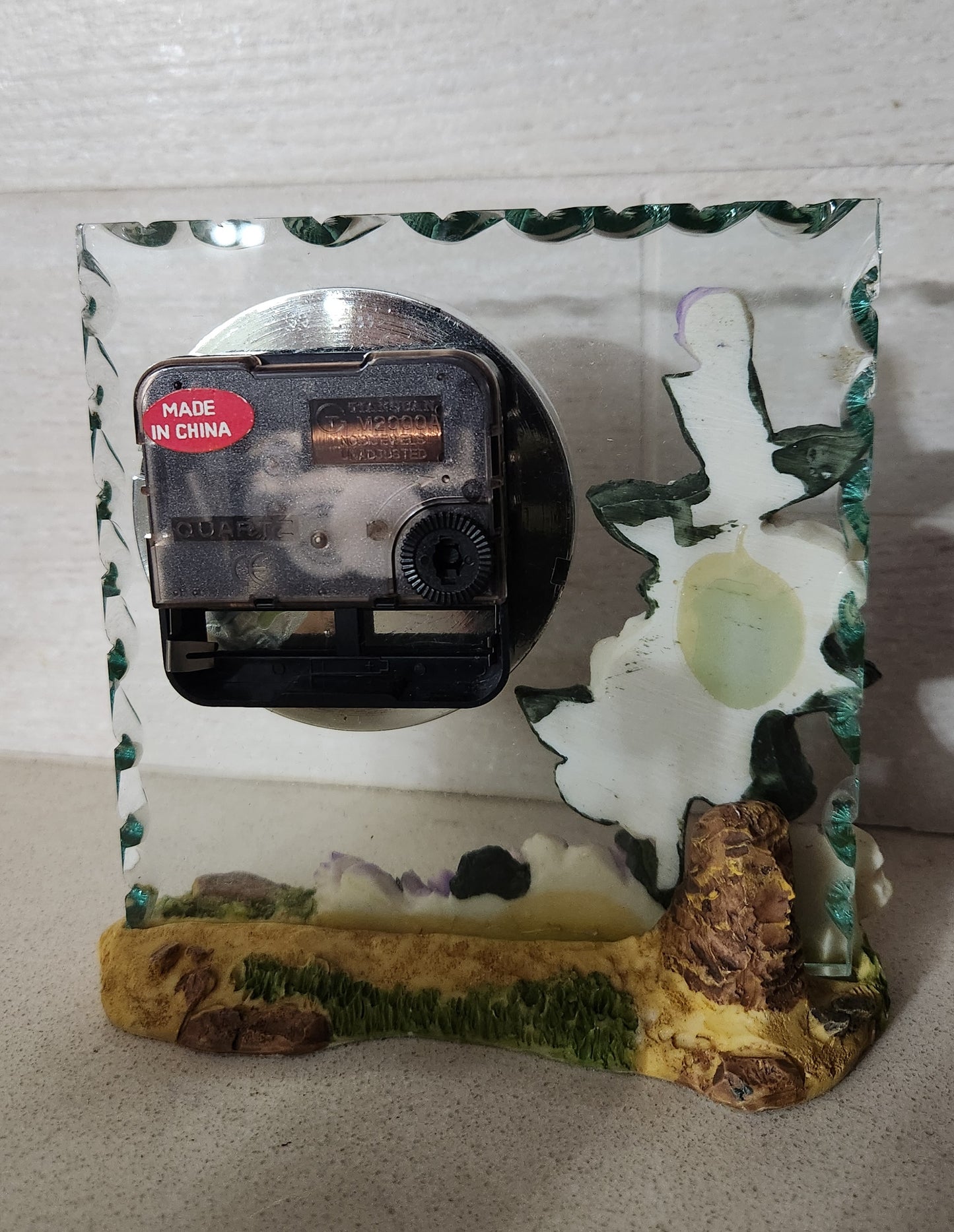 Floral Glass Desk Clock with Resin Base