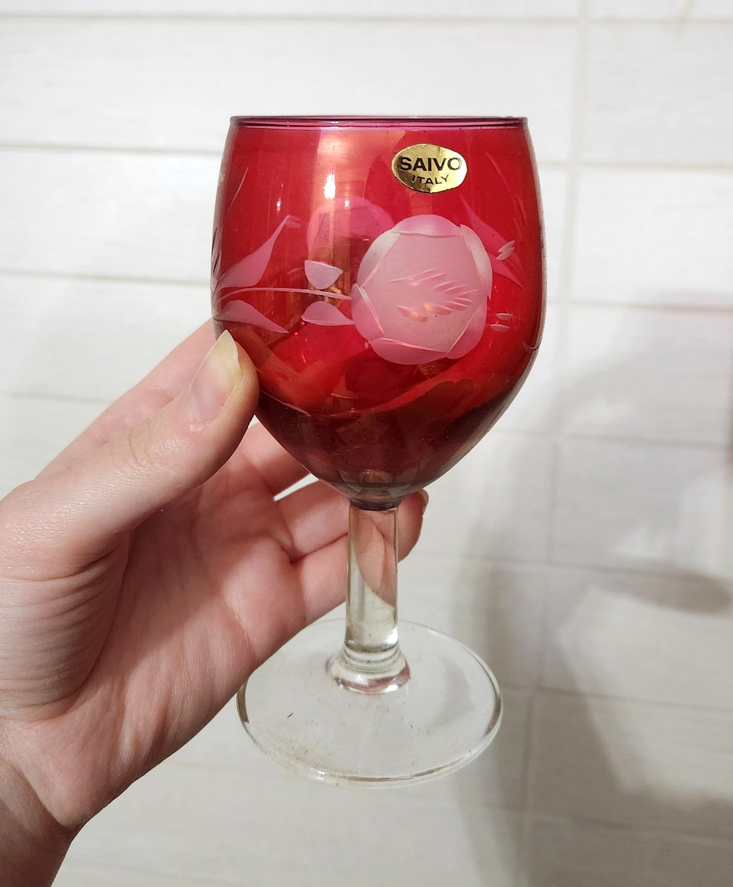 6 SAIVO Italy Ruby Red Stemmed Wine Glasses