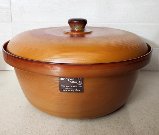 Arcopal France "Volcan" Amber Glass Casserole Dish with Lid