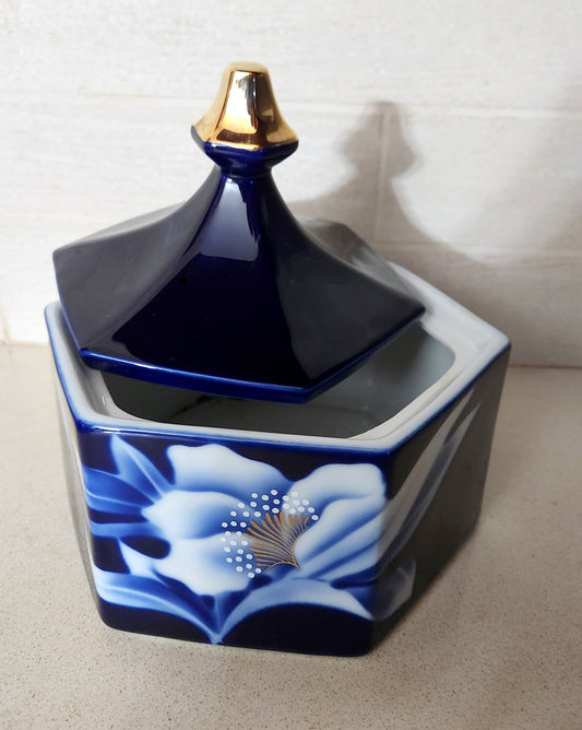 Japanese Cobalt Blue Hexagonal Porcelain Ginger Jar