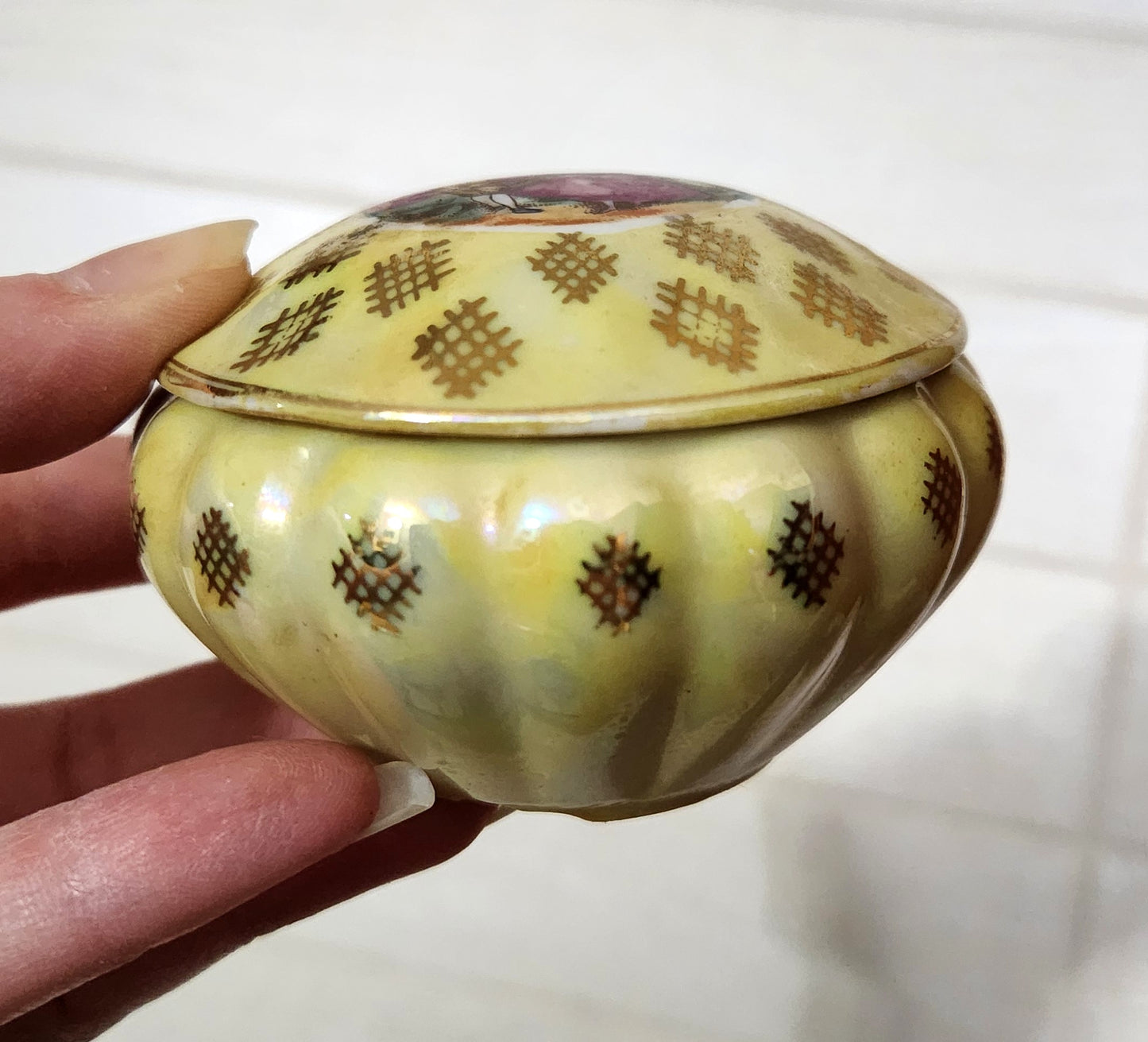 Limoges style Iridescent Lusterware Porcelain Trinket Box