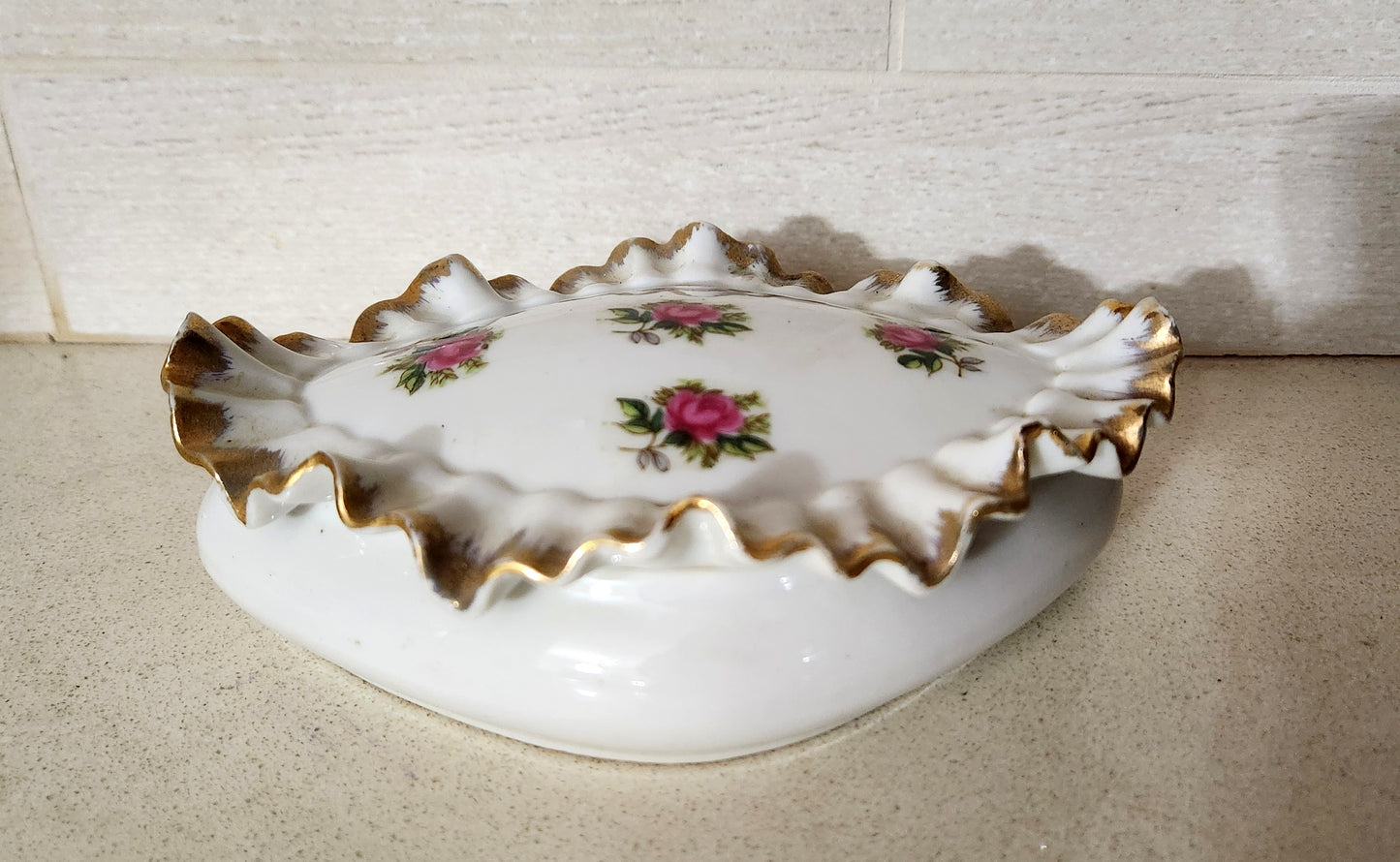 Porcelain Lidded Trinket Box with Pink Roses