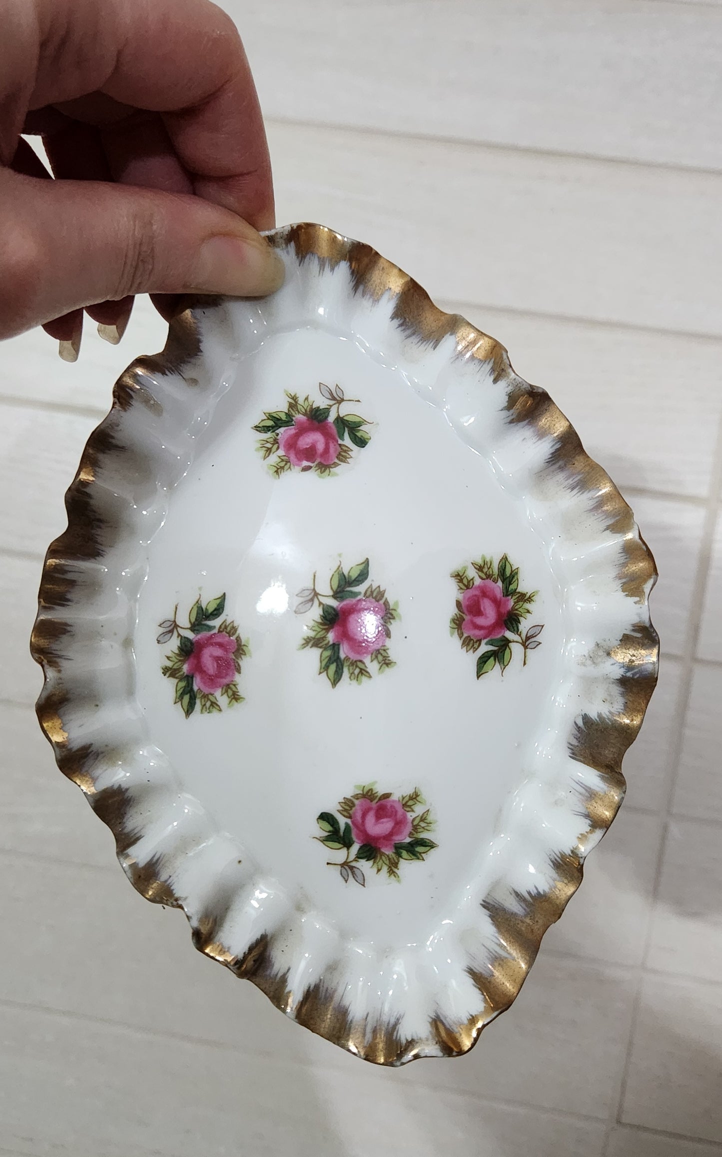 Porcelain Lidded Trinket Box with Pink Roses