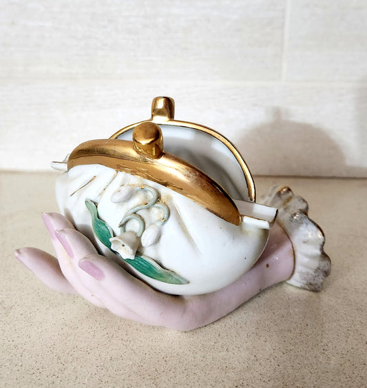 Japanese Porcelain Lady's Hand Holding Coin Purse Ashtray