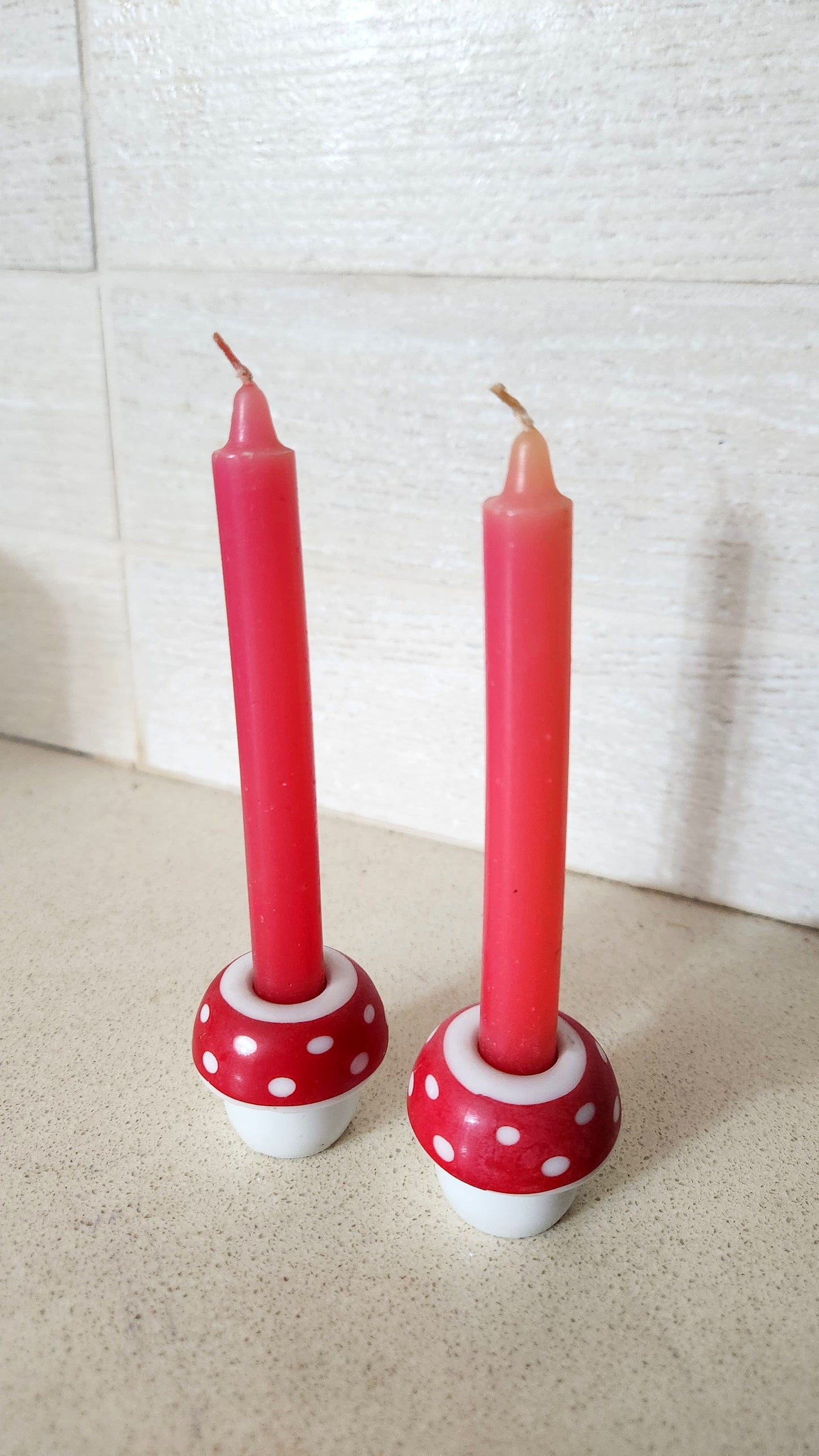 Red & White Polka Dot Mushroom Ceramic Candle Holders