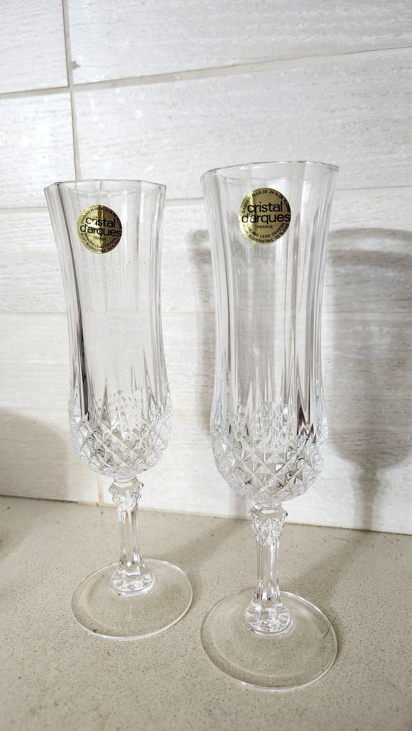 Set of 2 Cristal d'Arques "Longchamp" Lead Crystal Champagne Flutes