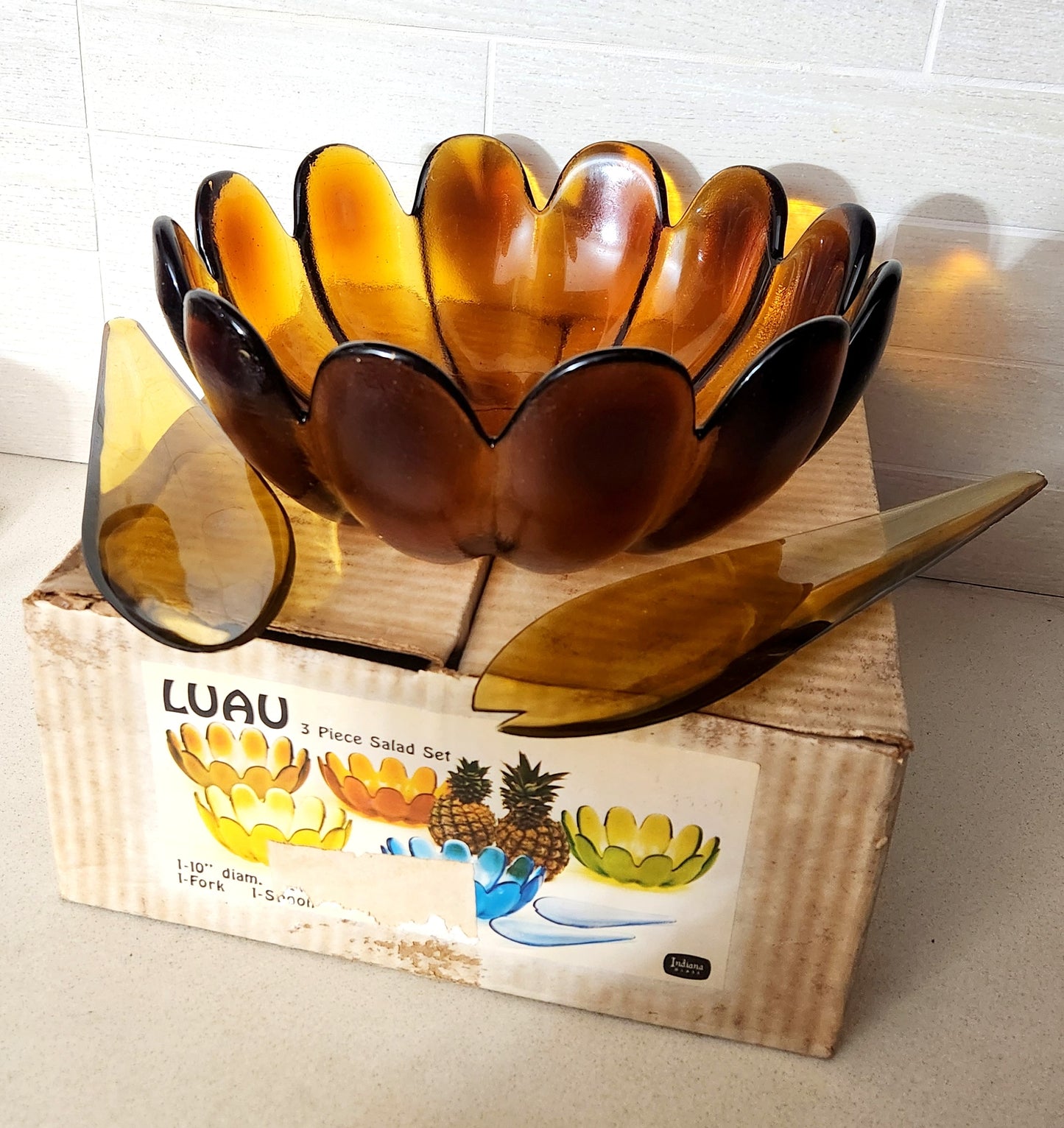 Indiana Glass Amber "Luau" 3-Piece Salad Set