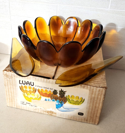 Indiana Glass Amber "Luau" 3-Piece Salad Set