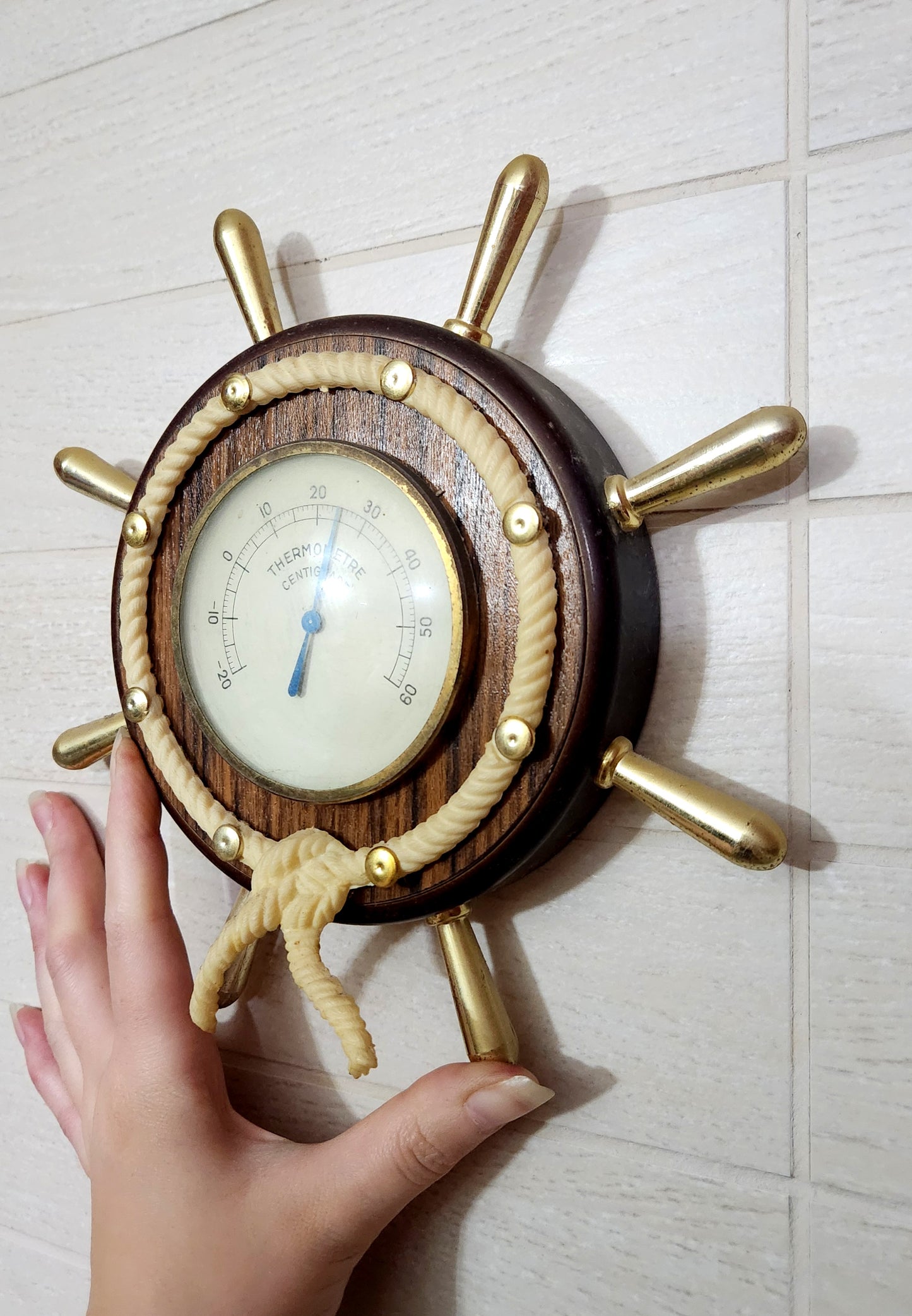 Nautical Ship's Wheel Wall Thermometer