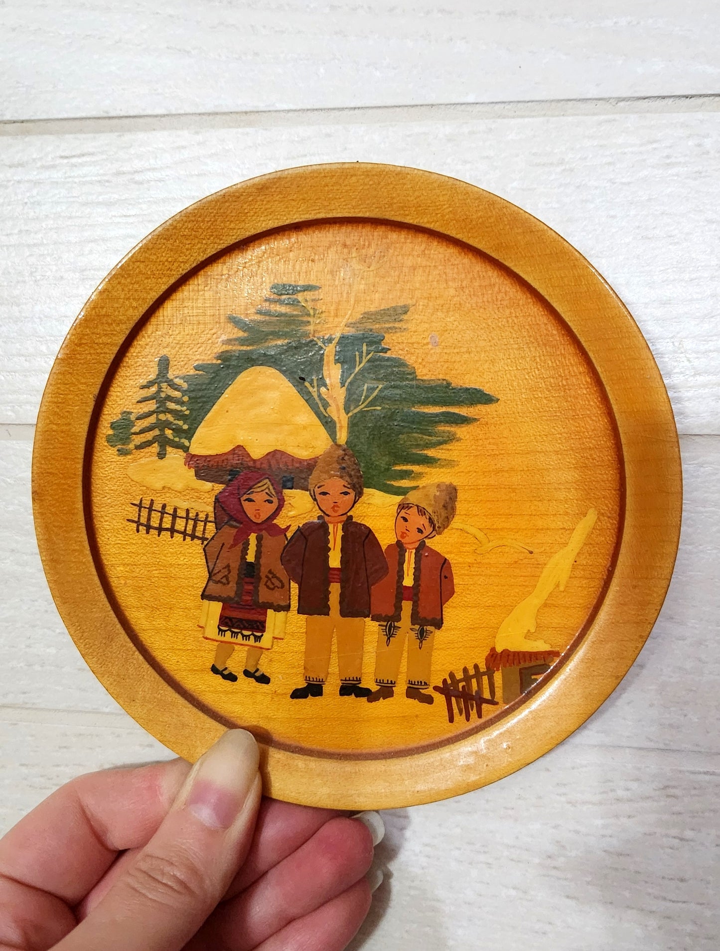Traditional Eastern European Folk Art Wooden Wall Plaque