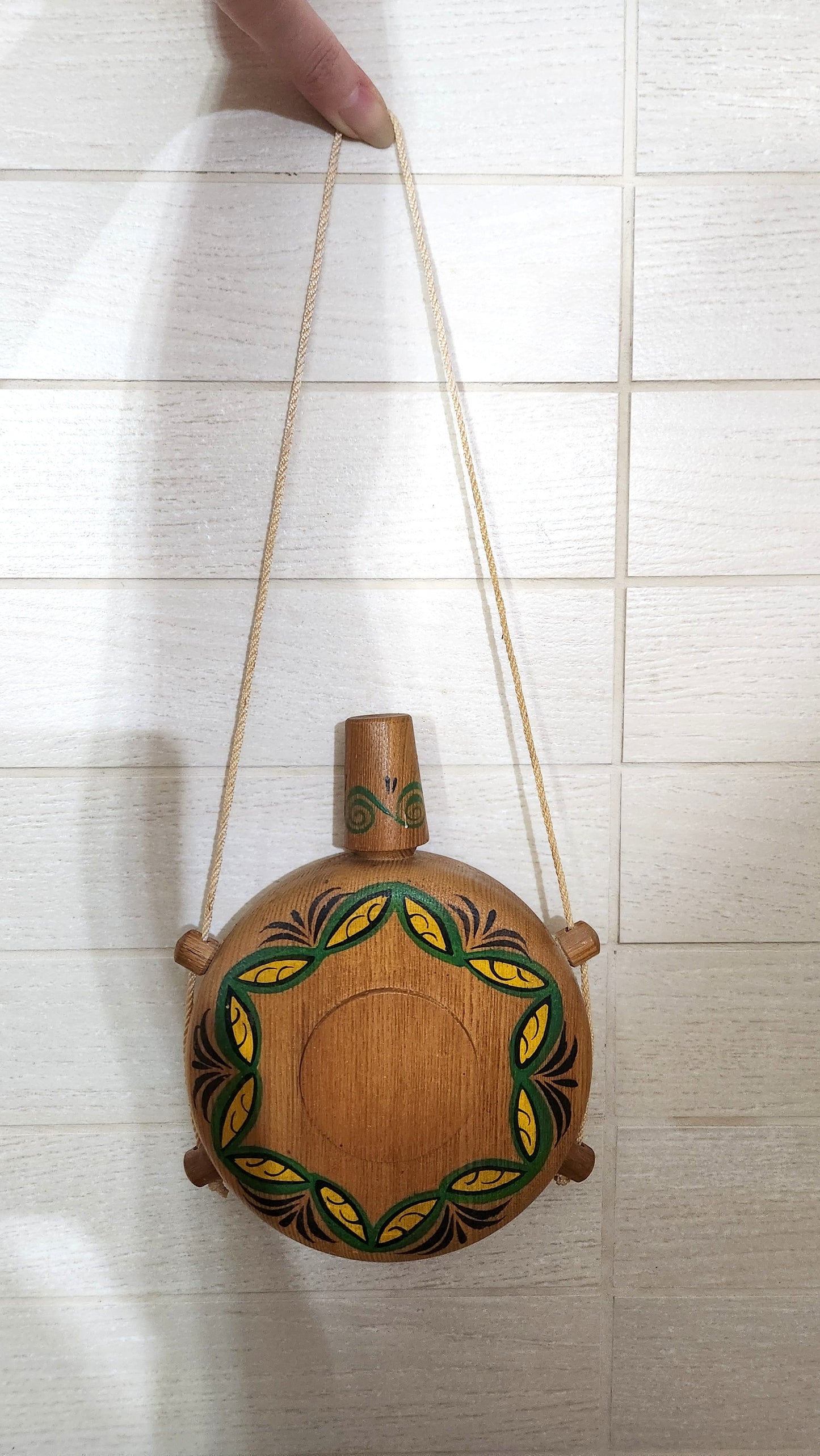 Decorative Hand-Painted Wooden Flask/Canteen