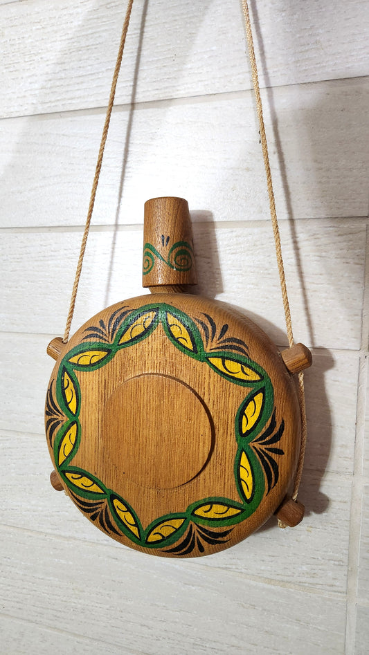 Decorative Hand-Painted Wooden Flask/Canteen