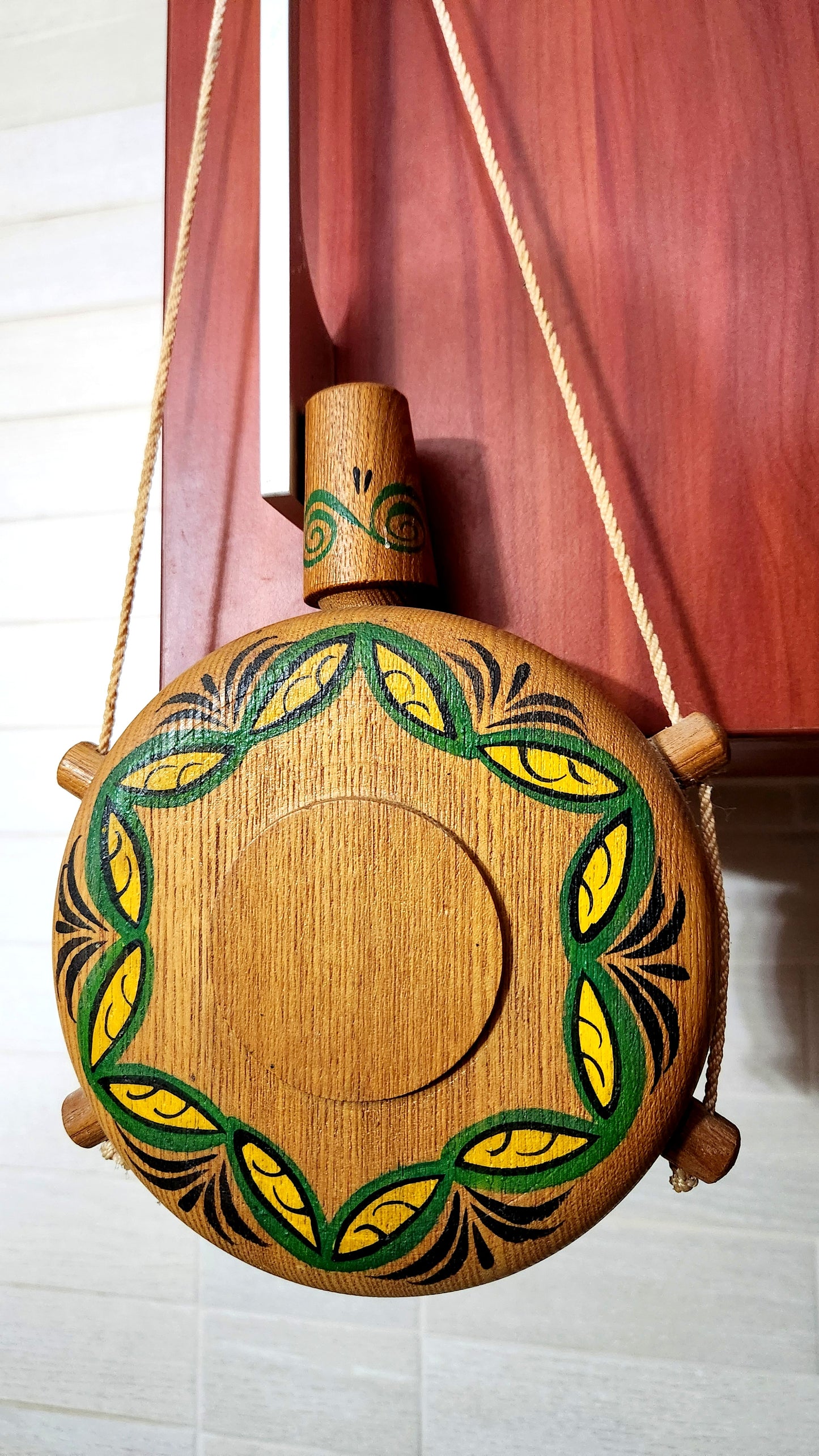 Decorative Hand-Painted Wooden Flask/Canteen