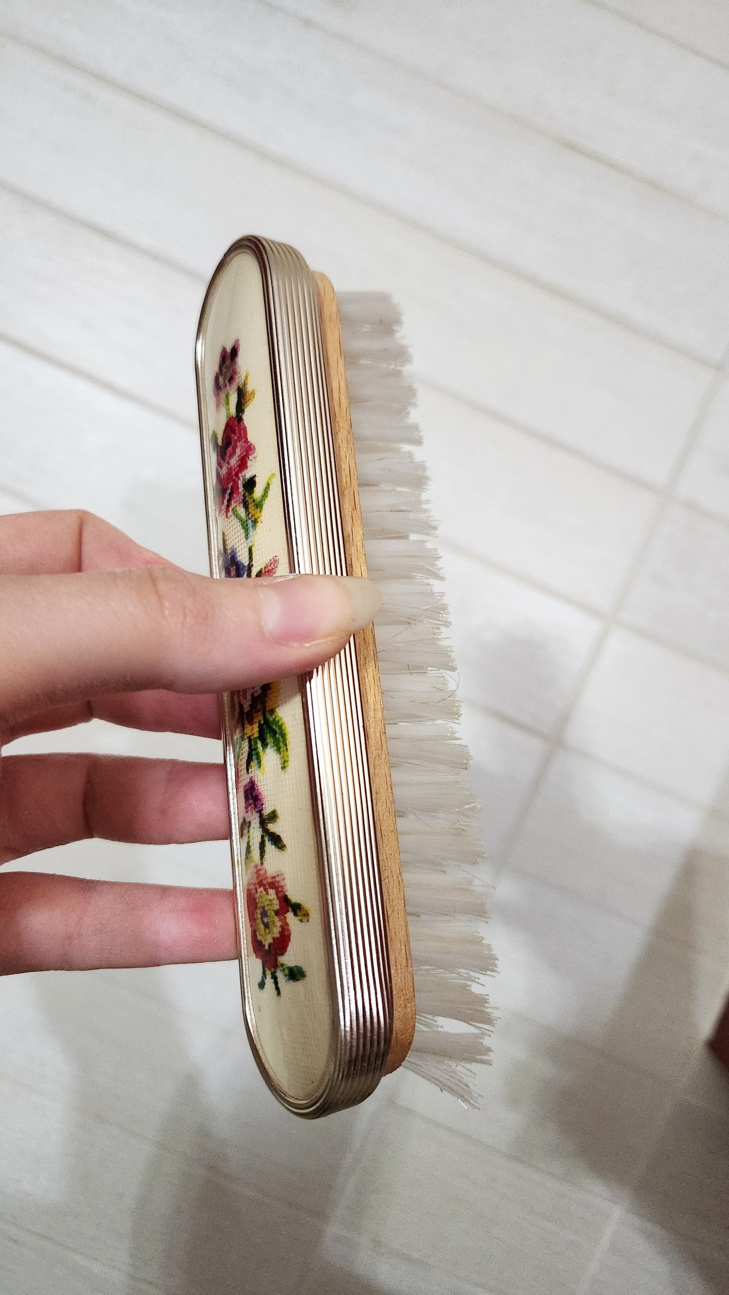 Petit Point Vanity Set with Mirror, Brushes, and Combs