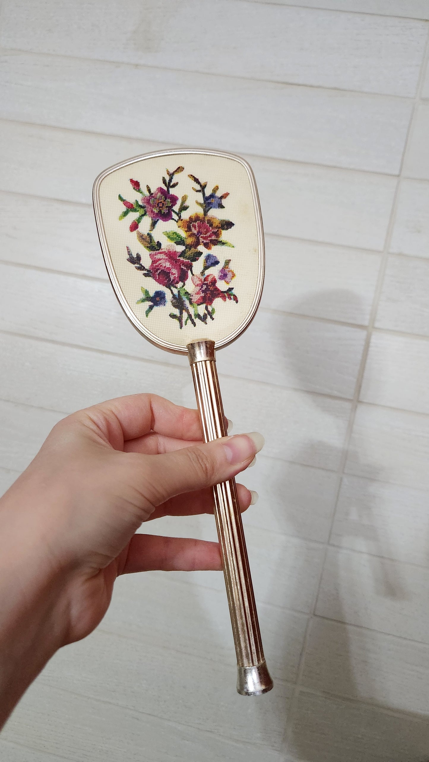 Petit Point Vanity Set with Mirror, Brushes, and Combs