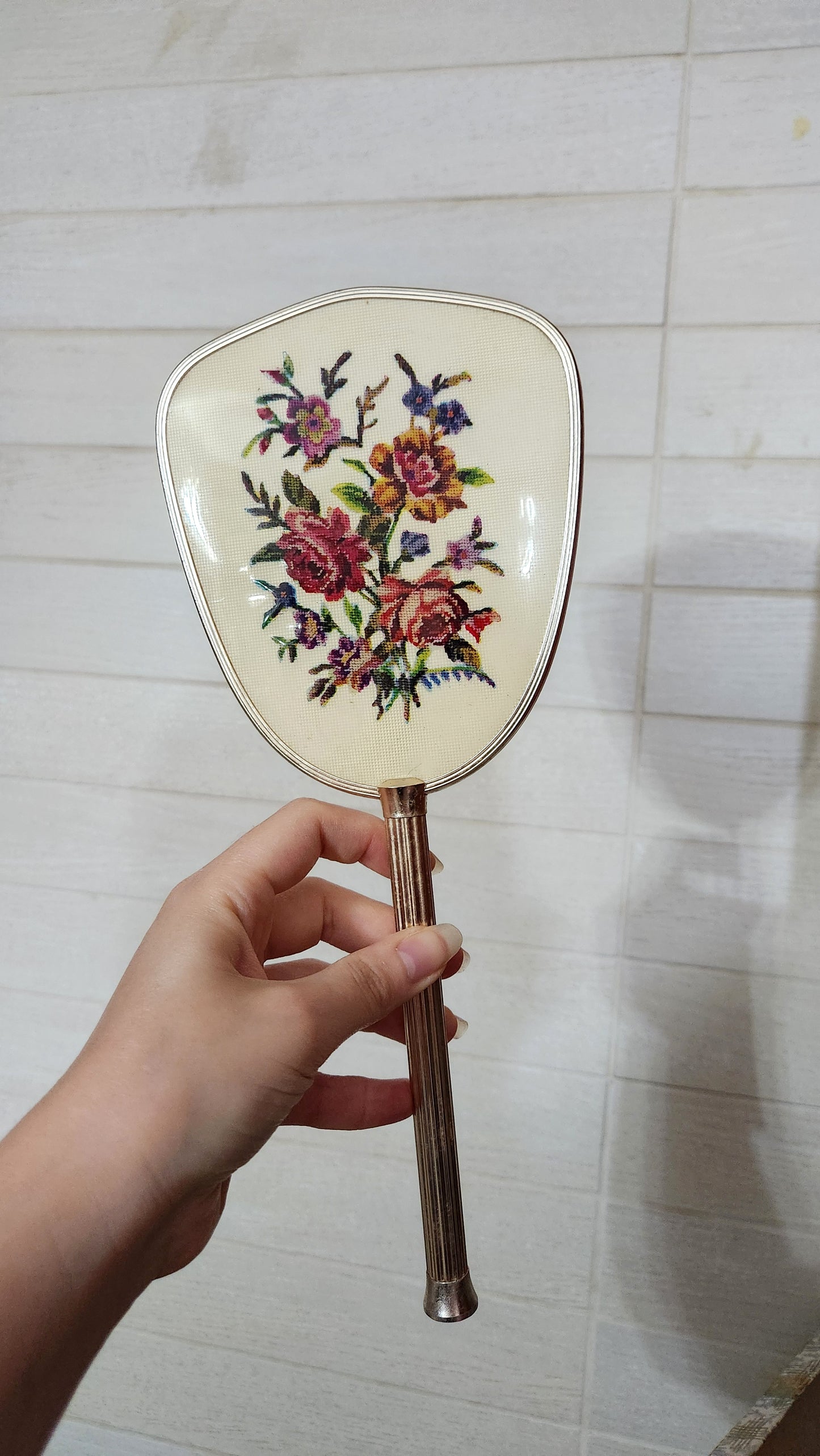 Petit Point Vanity Set with Mirror, Brushes, and Combs