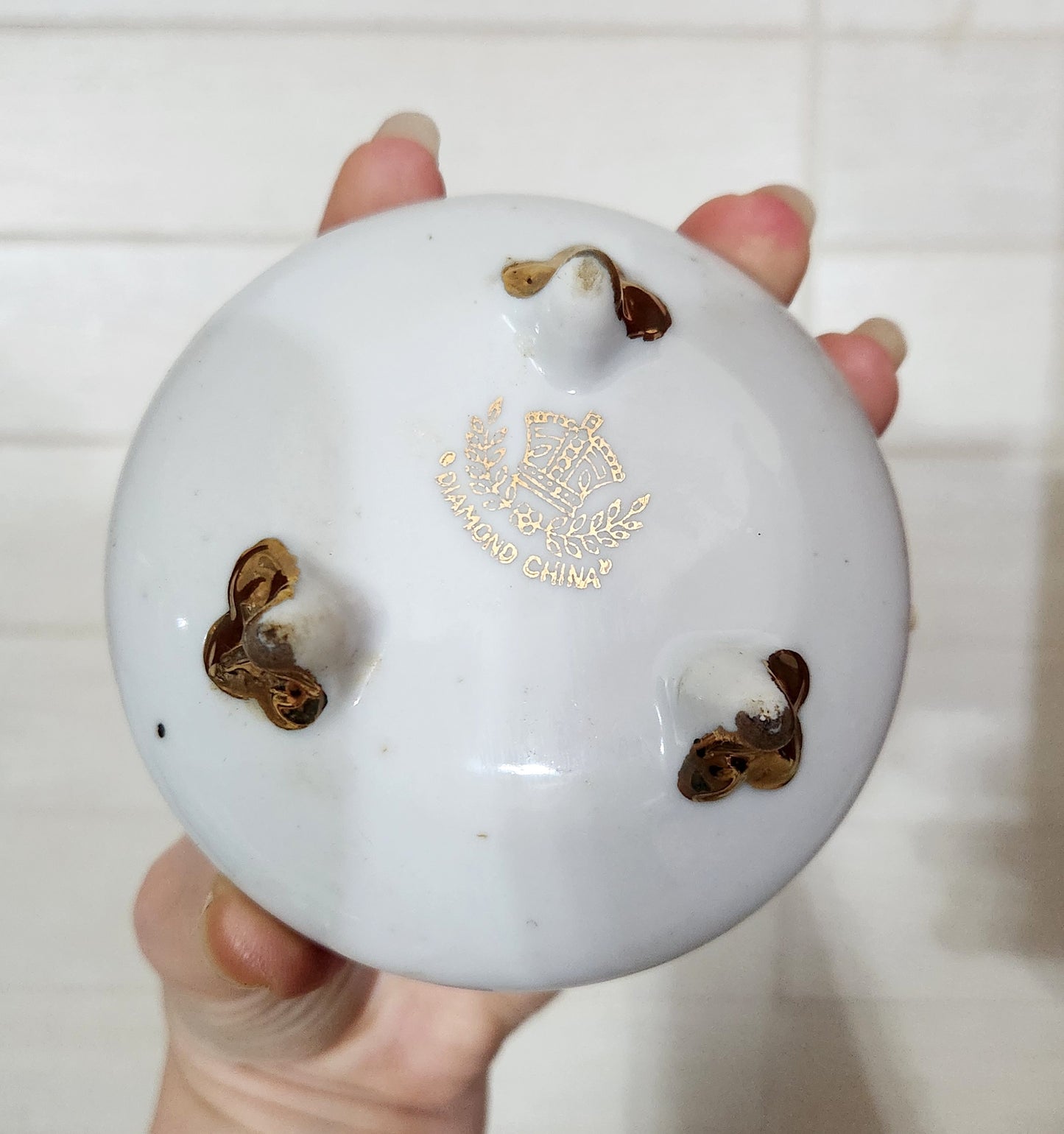 Diamond China Floral Trinket Box with Gold Trim and Tripod Feet