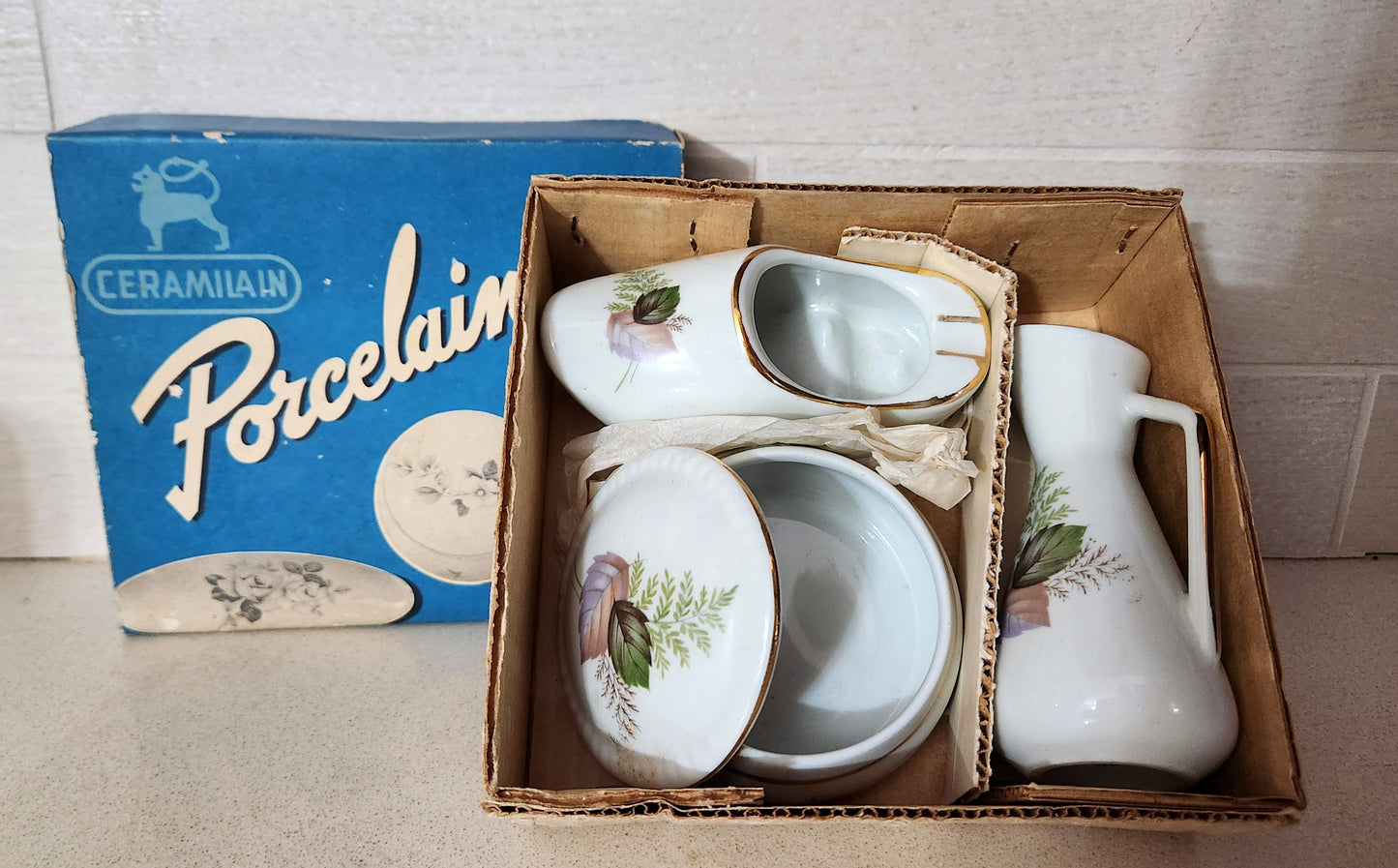 Israeli Ceramilain Porcelain Miniature 3-Piece Vanity Set