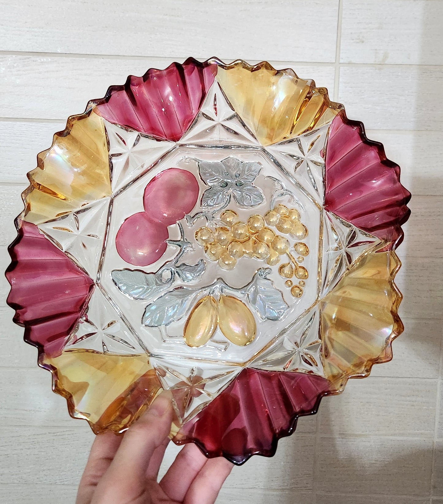 Iridescent Flashed Glass Fruit Bowl