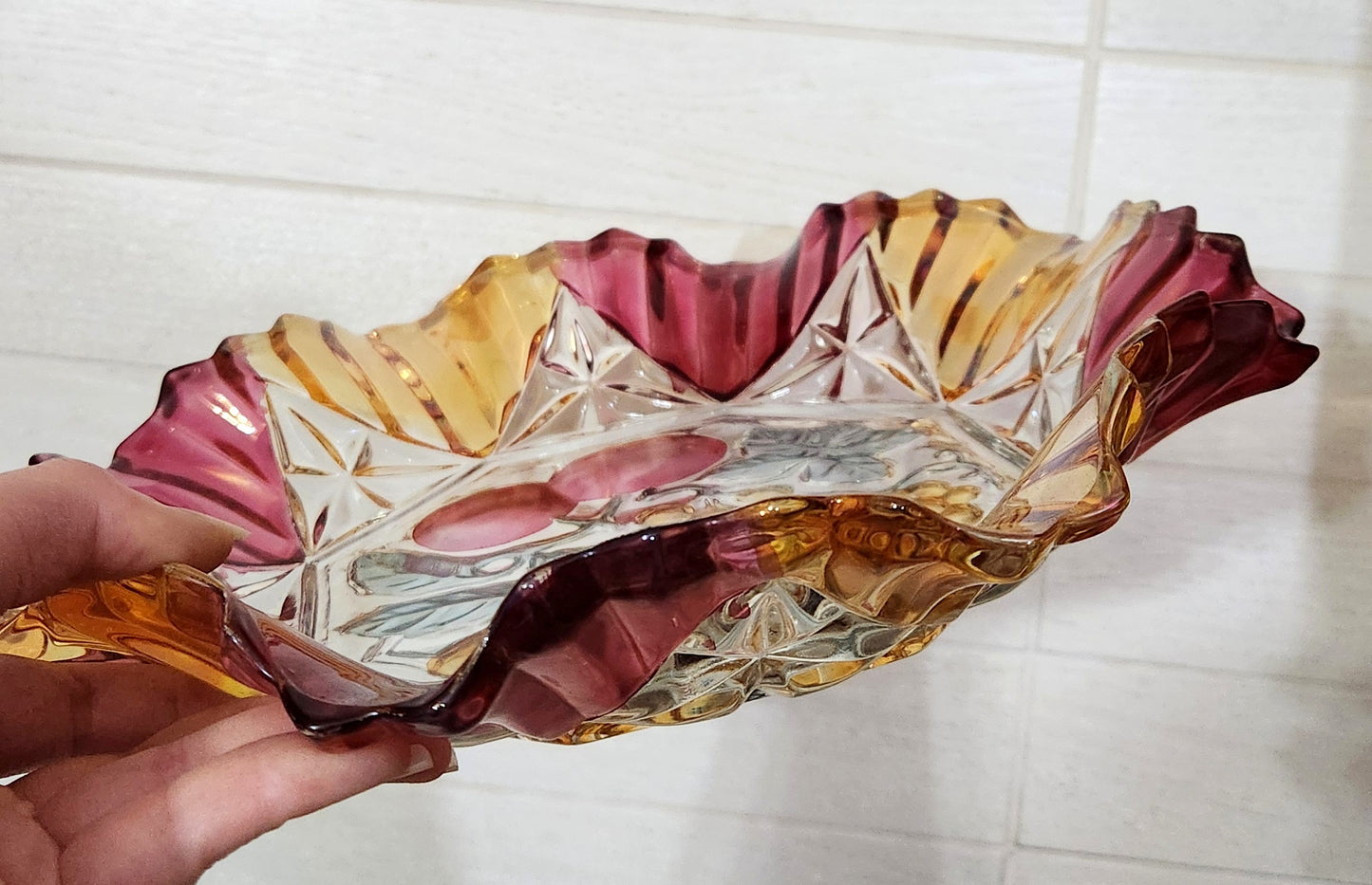 Iridescent Flashed Glass Fruit Bowl