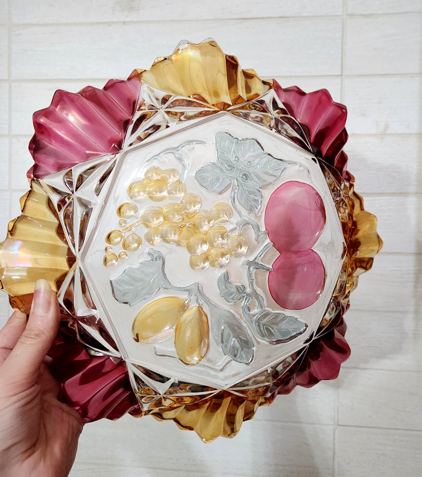 Iridescent Flashed Glass Fruit Bowl