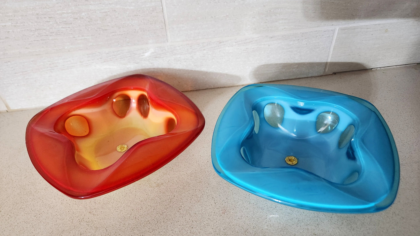 Mid-Century Modern Japanese Art Glass "Swiss Cheese" Bowl