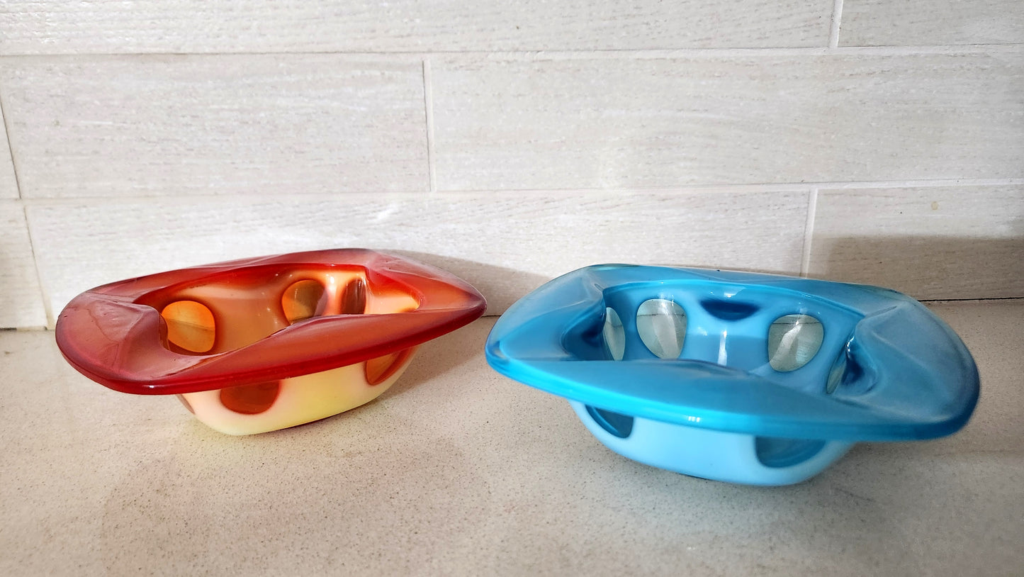 Mid-Century Modern Japanese Art Glass "Swiss Cheese" Bowl