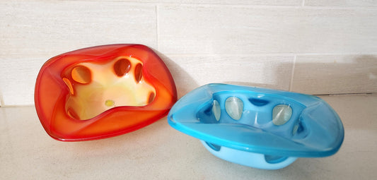 Mid-Century Modern Japanese Art Glass "Swiss Cheese" Bowl
