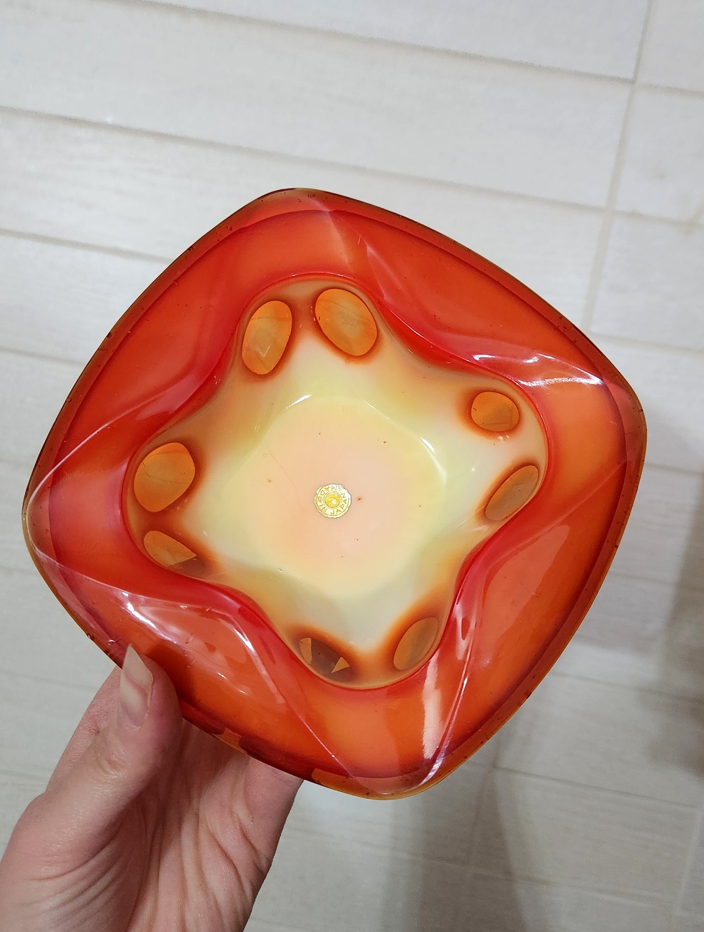 Mid-Century Modern Japanese Art Glass "Swiss Cheese" Bowl