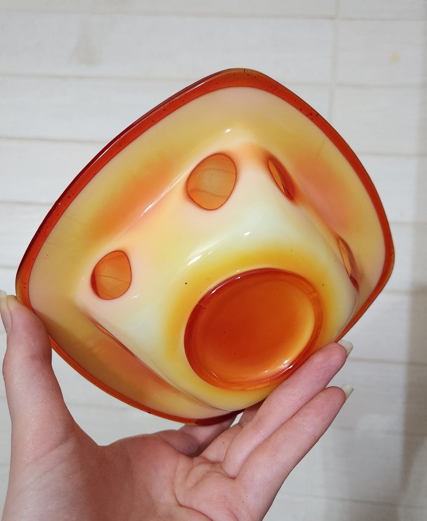 Mid-Century Modern Japanese Art Glass "Swiss Cheese" Bowl