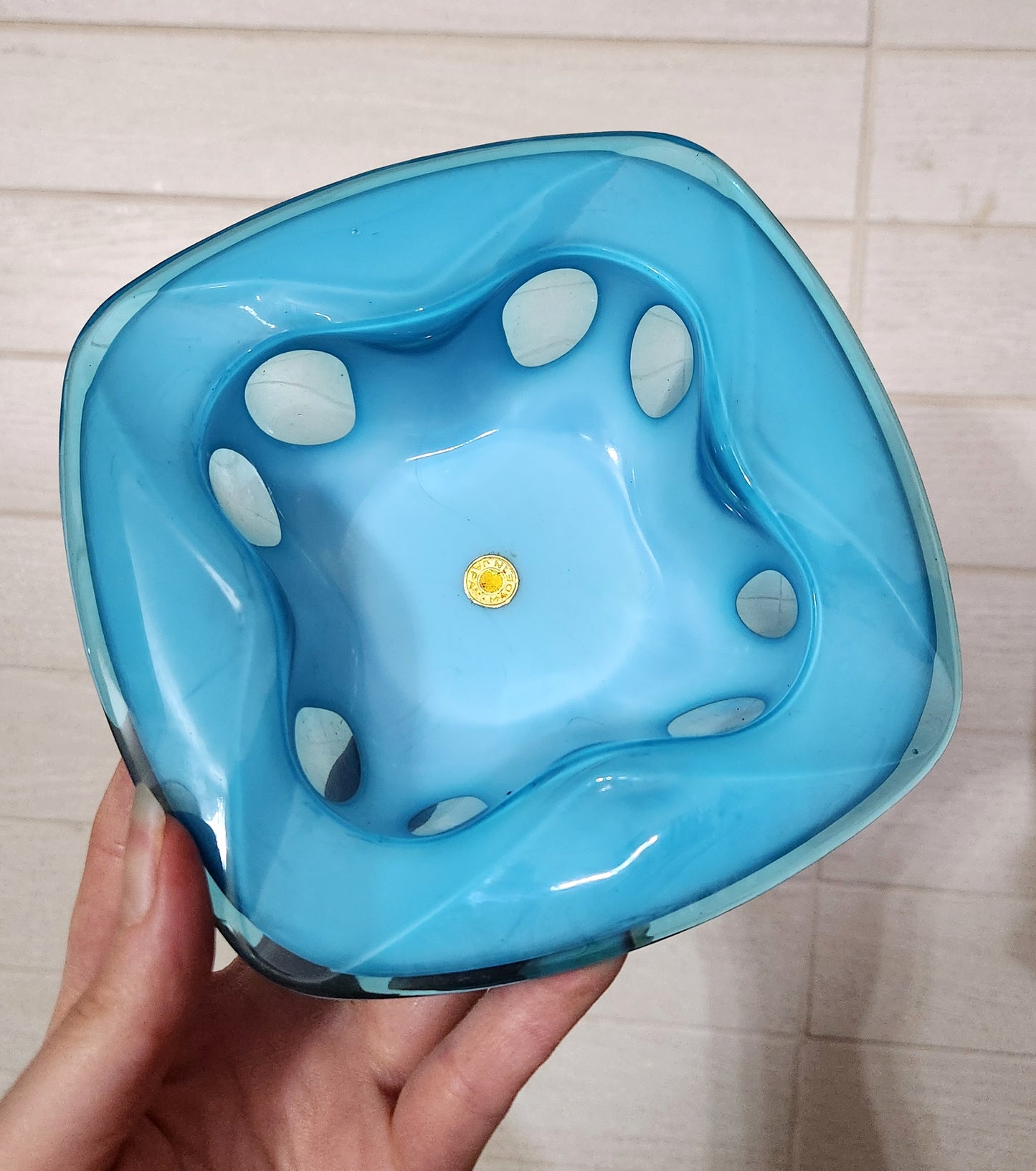 Mid-Century Modern Japanese Art Glass "Swiss Cheese" Bowl