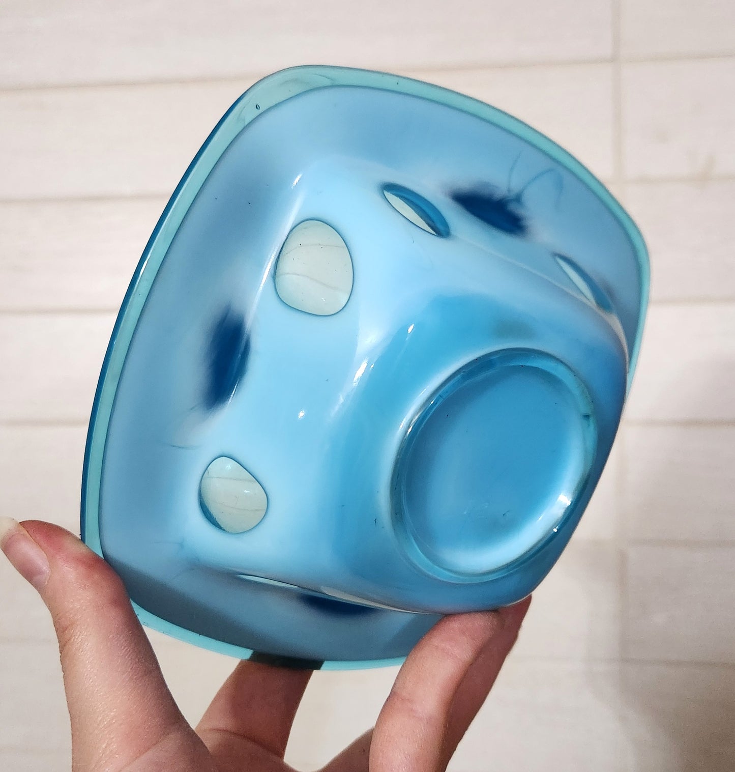 Mid-Century Modern Japanese Art Glass "Swiss Cheese" Bowl