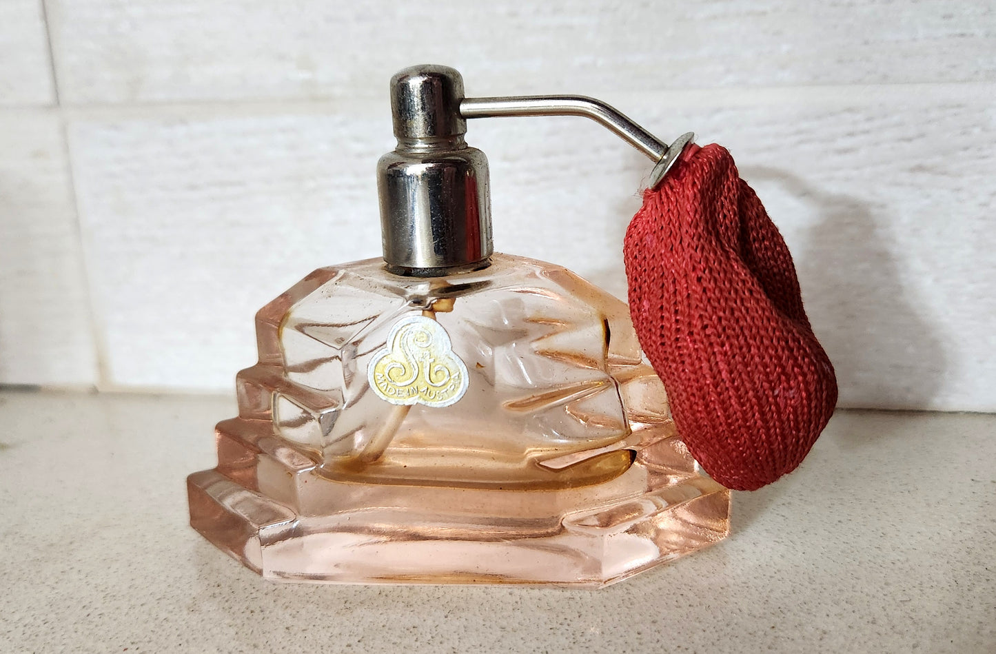 Art Deco Stb Austria Pink Glass Perfume Bottle Atomizer