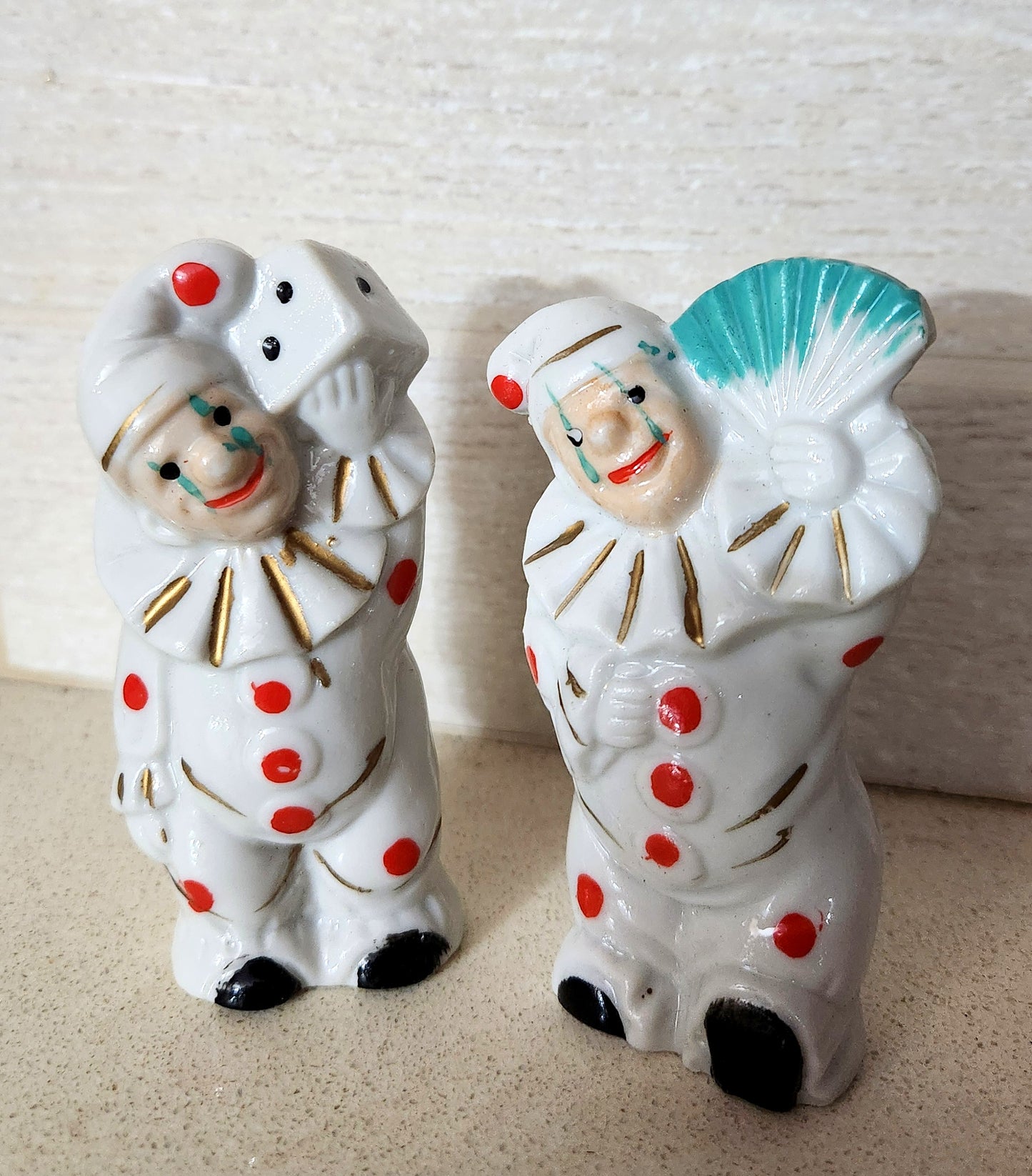 Japan Porcelain Pierrot Clown Figurines Pair