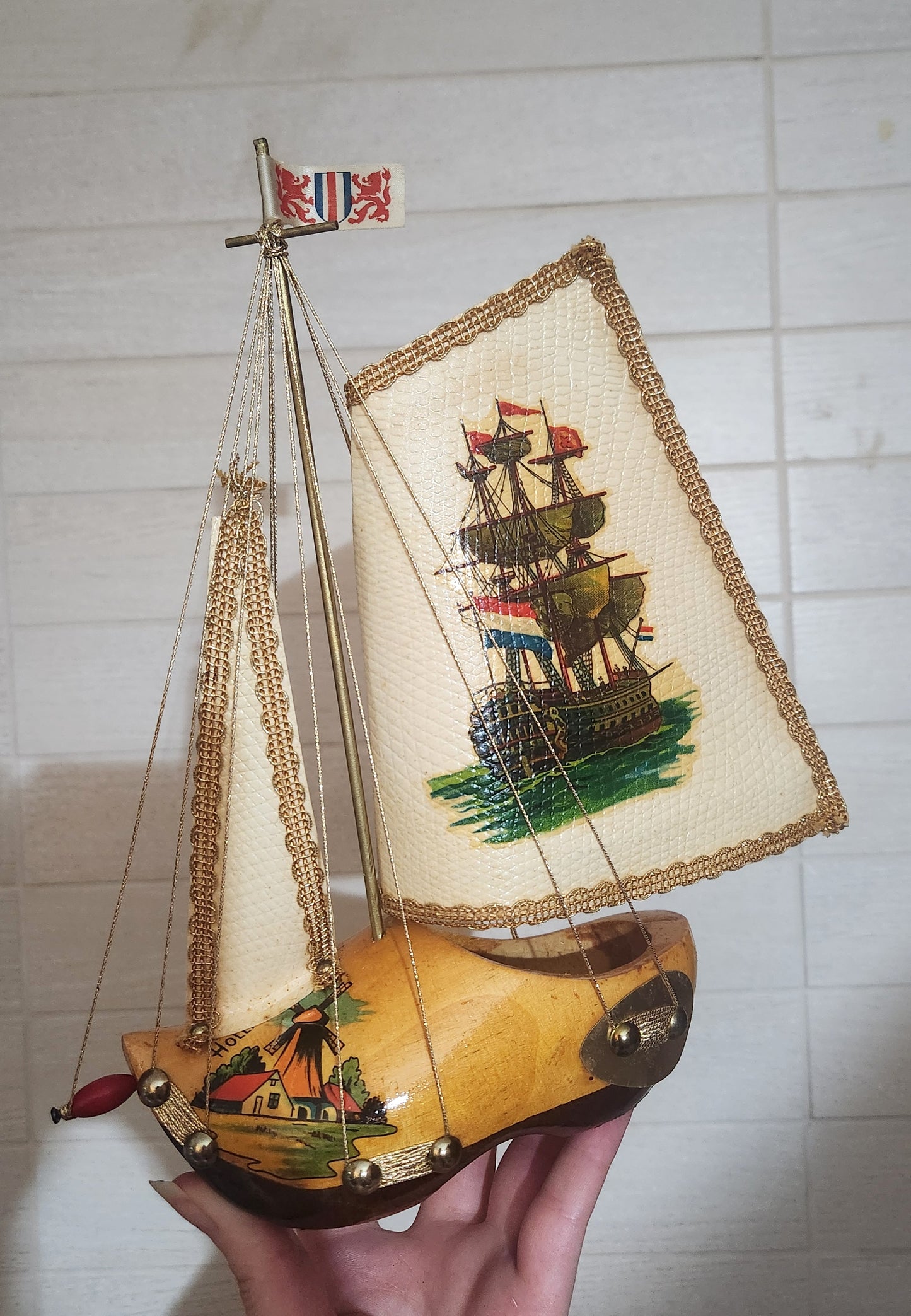 Holland Wooden Shoe Sailboat Model Clog Souvenir