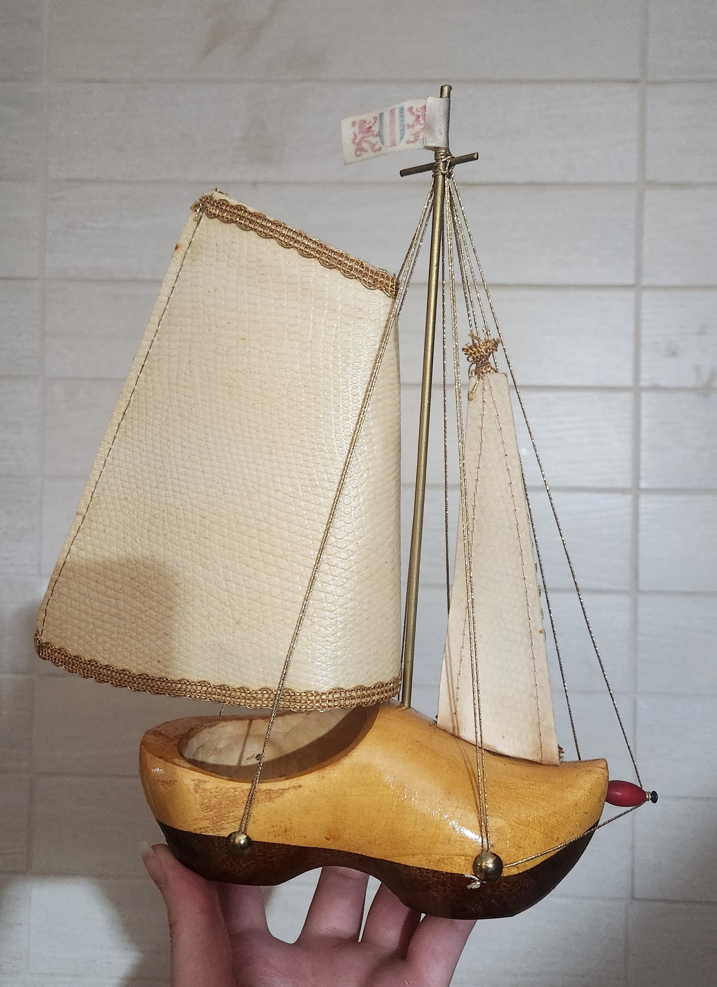 Holland Wooden Shoe Sailboat Model Clog Souvenir