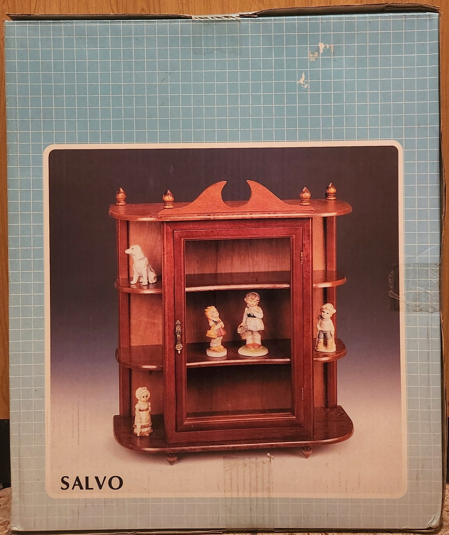 SALVO New Wooden Curio Cabinet Wall Display Shelf Glass Door