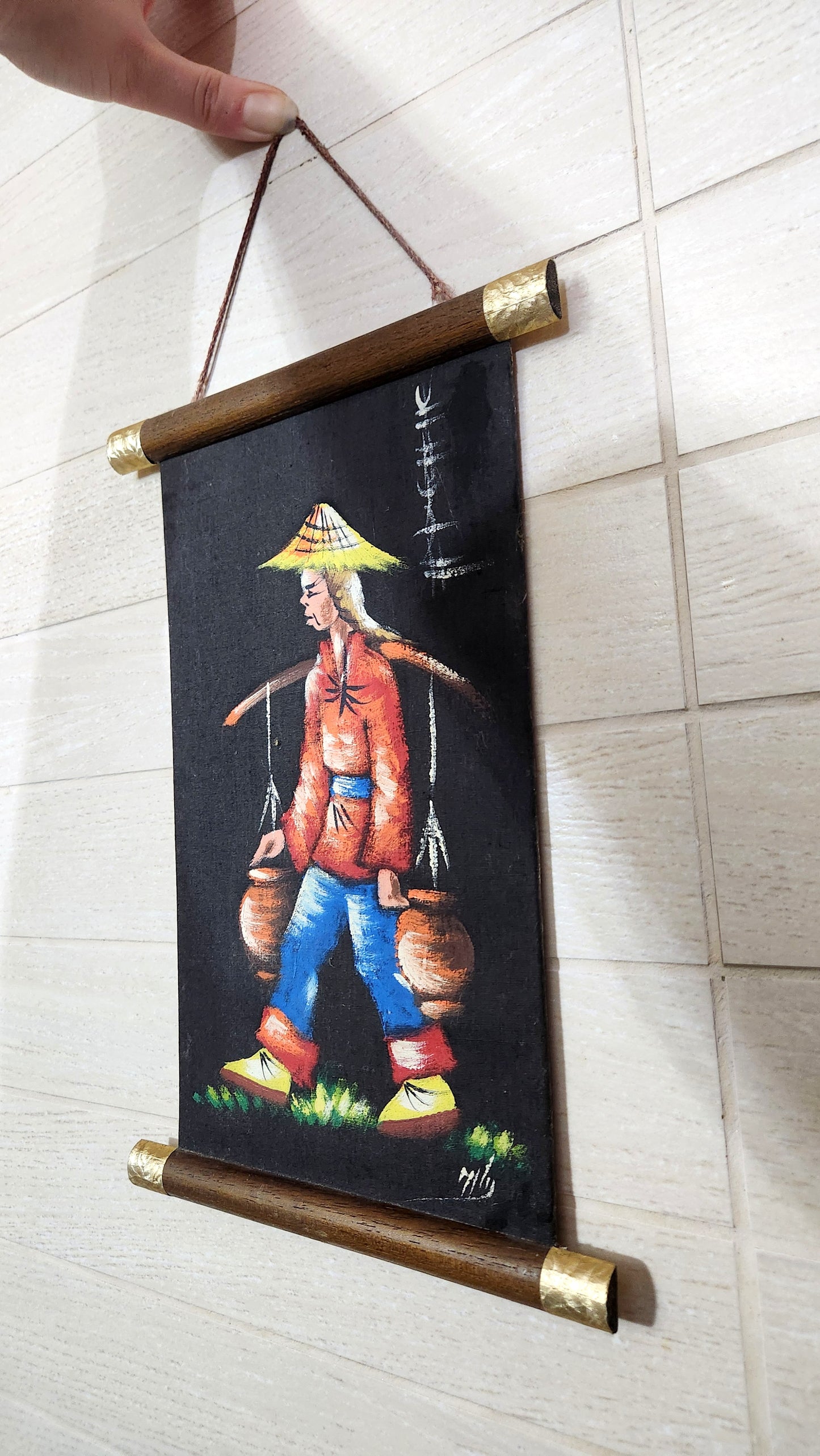Oriental Folk Art Canvas Scroll Painting