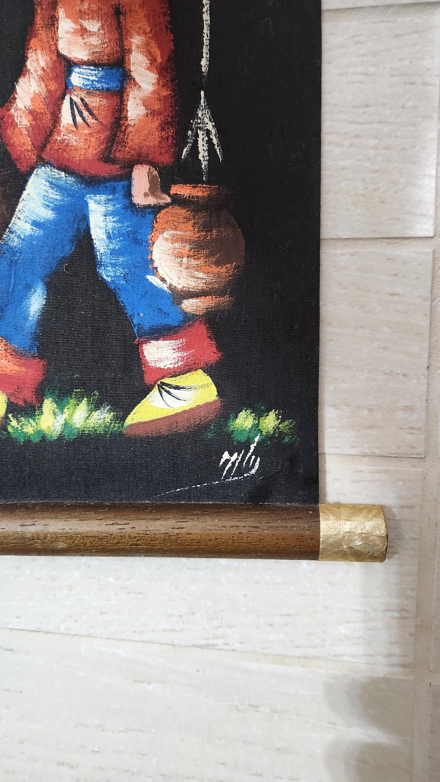 Oriental Folk Art Canvas Scroll Painting