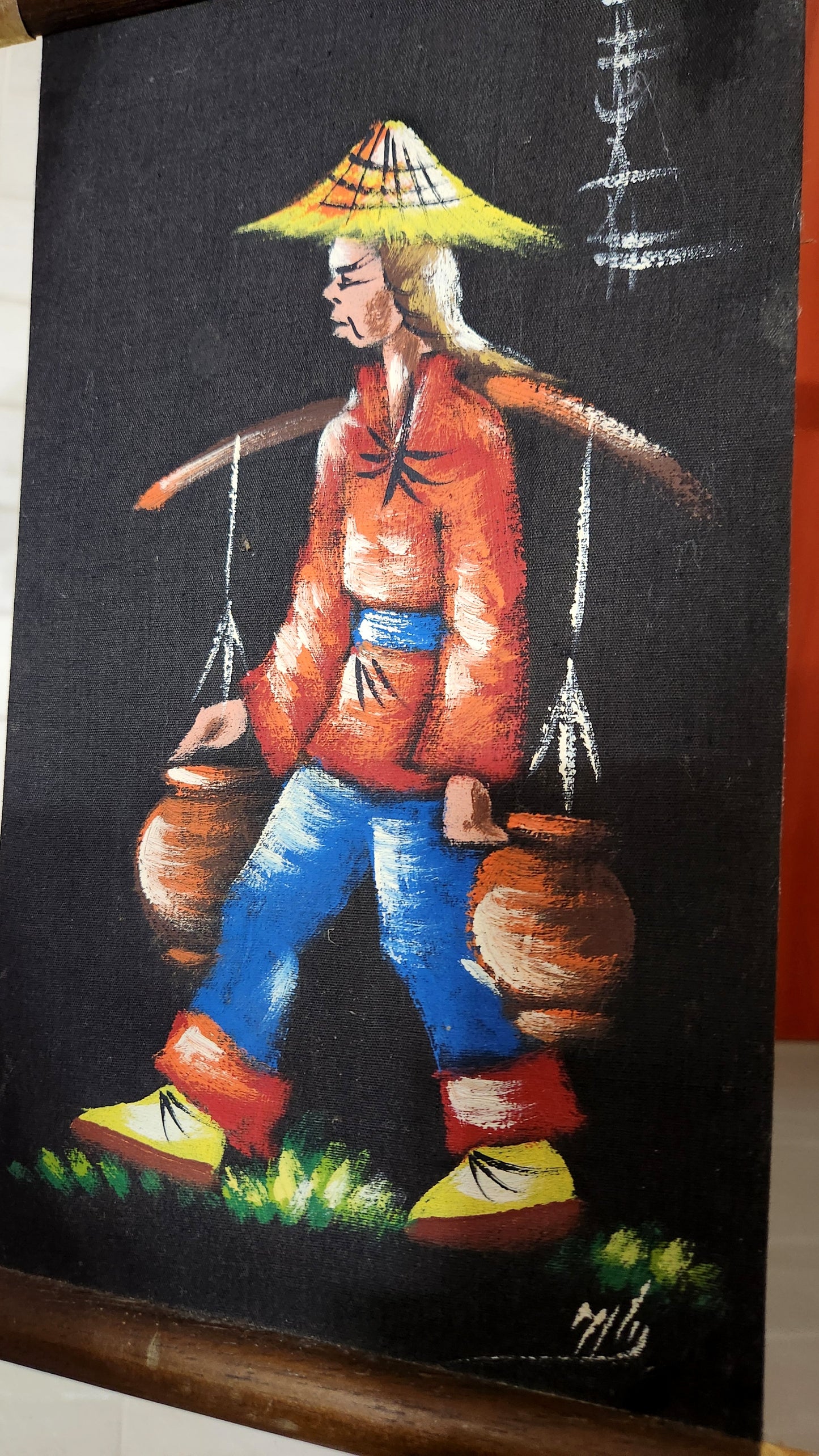 Oriental Folk Art Canvas Scroll Painting