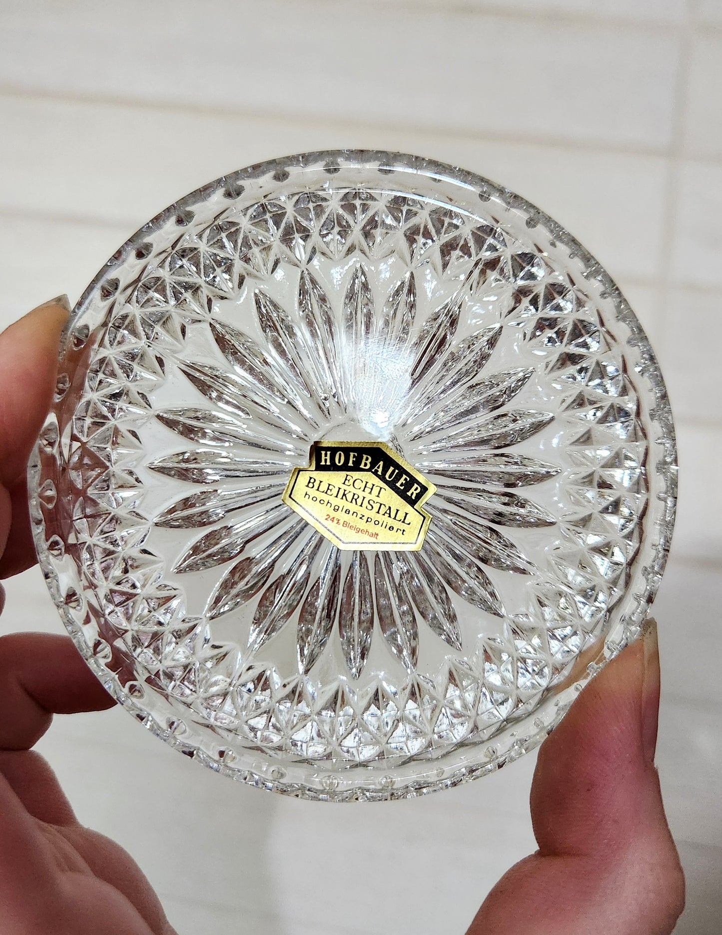 50s Hofbauer 24% Lead Crystal Wine Glass Coasters Set with Metal Stand