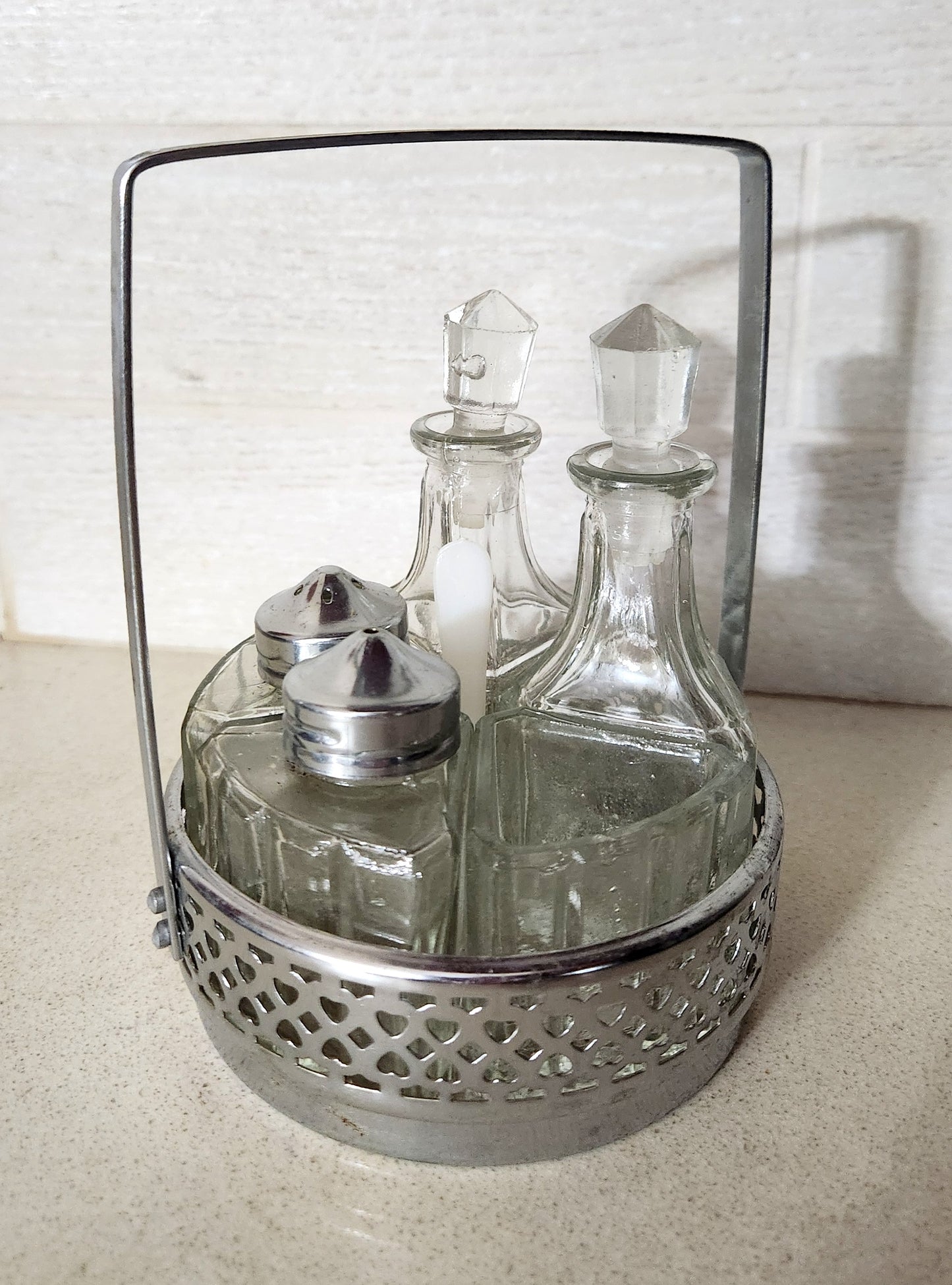 5-Piece Glass Cruet Set in Metal Condiment Caddy