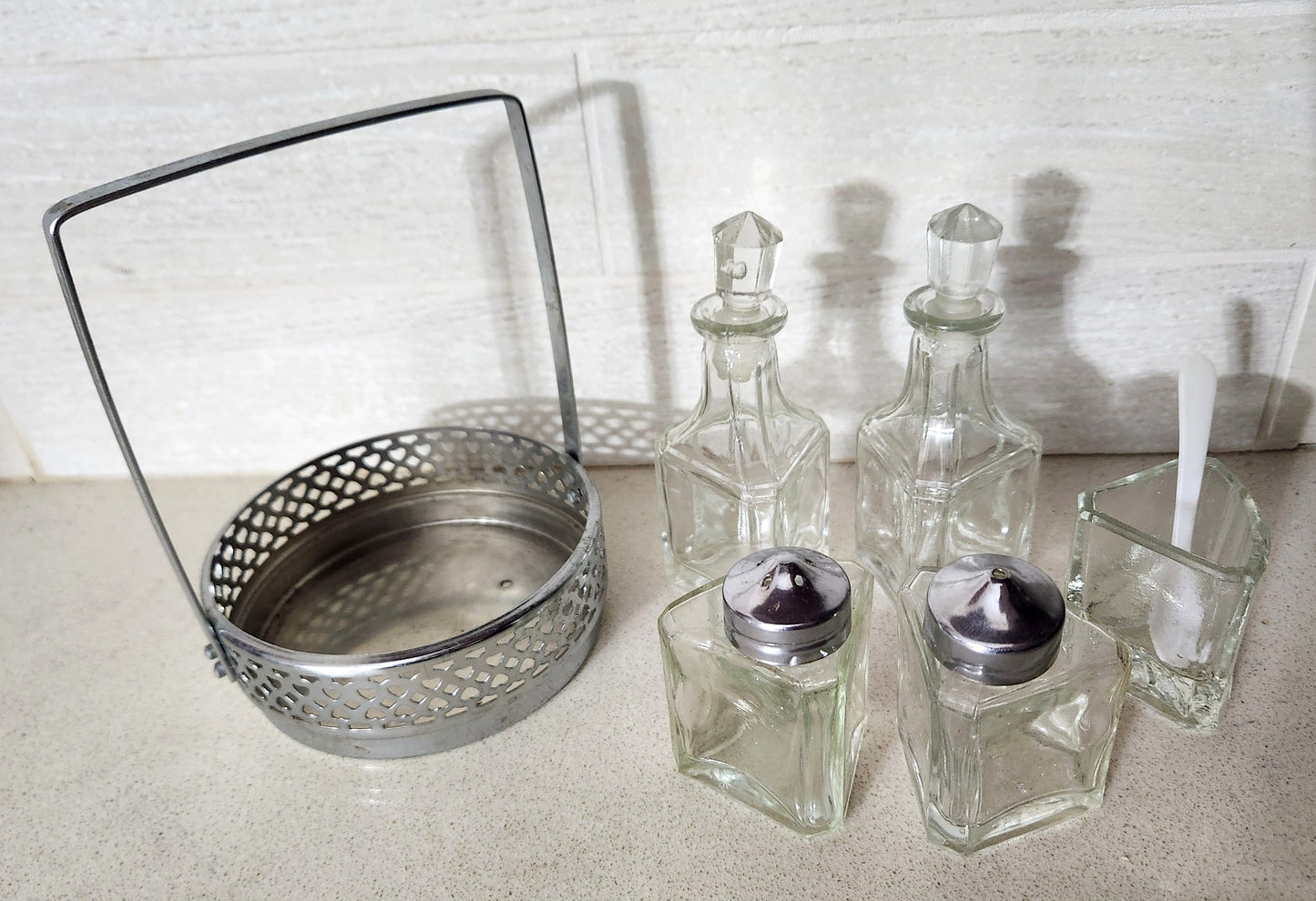 5-Piece Glass Cruet Set in Metal Condiment Caddy