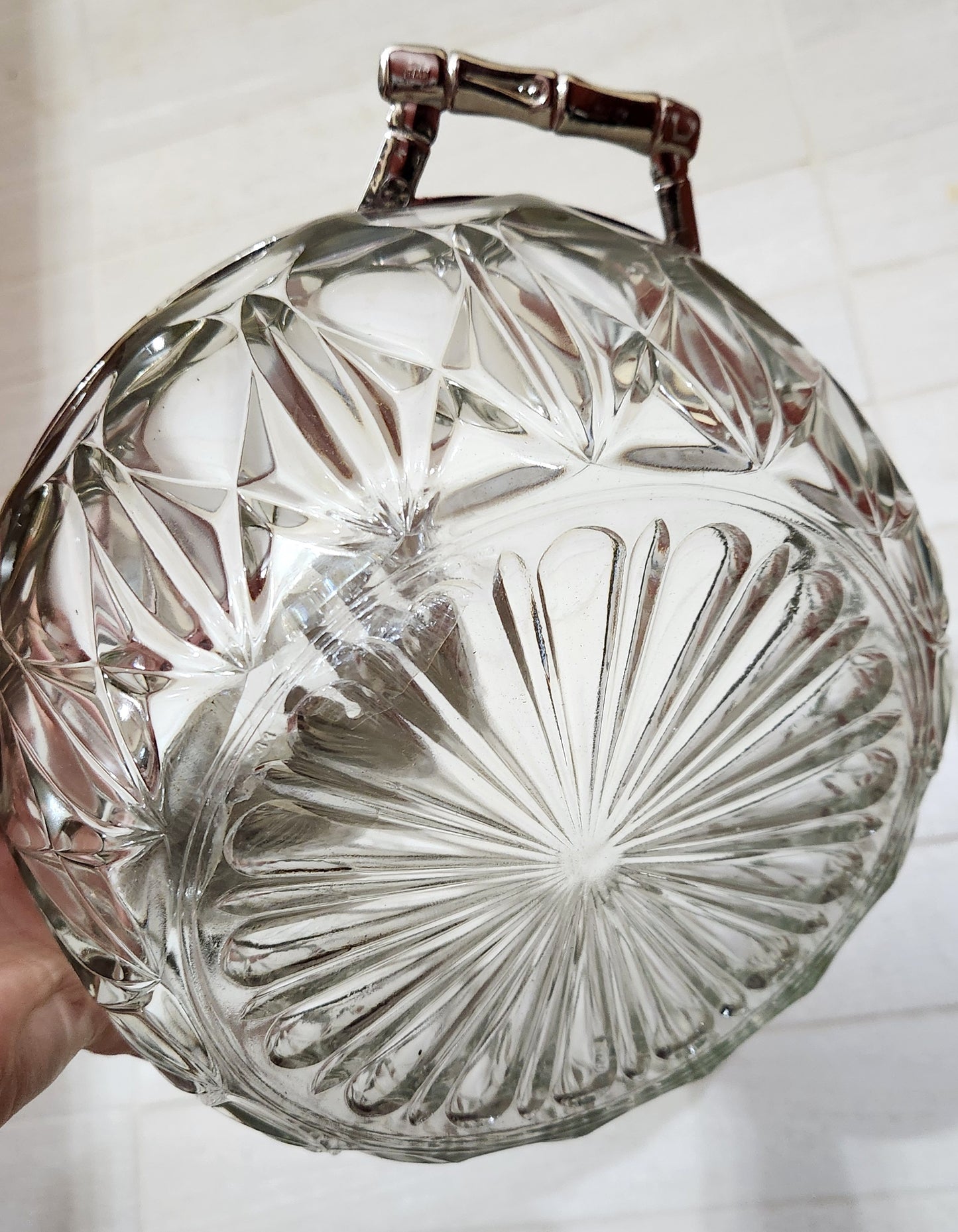 Italian Cristal Salad Bowl with Silverplated Bamboo Trim & Servers