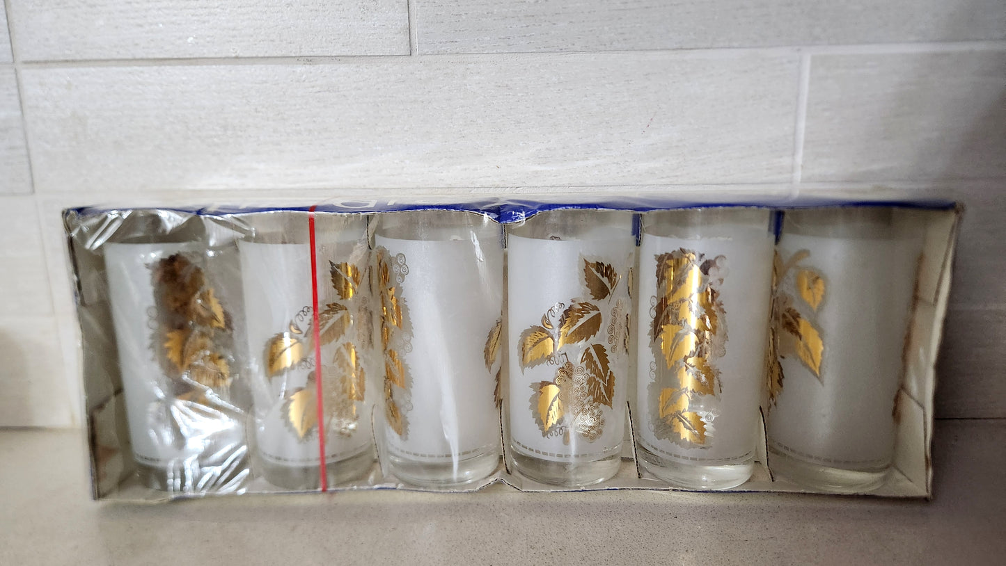 Luminarc France Frosted Gold Grape Leaf Tumbler Glasses