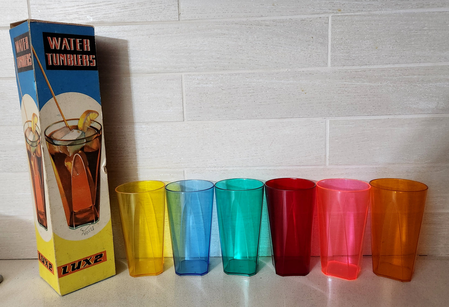 Vintage Mid-Century Luxe Plastic Water Tumblers, Set of 6